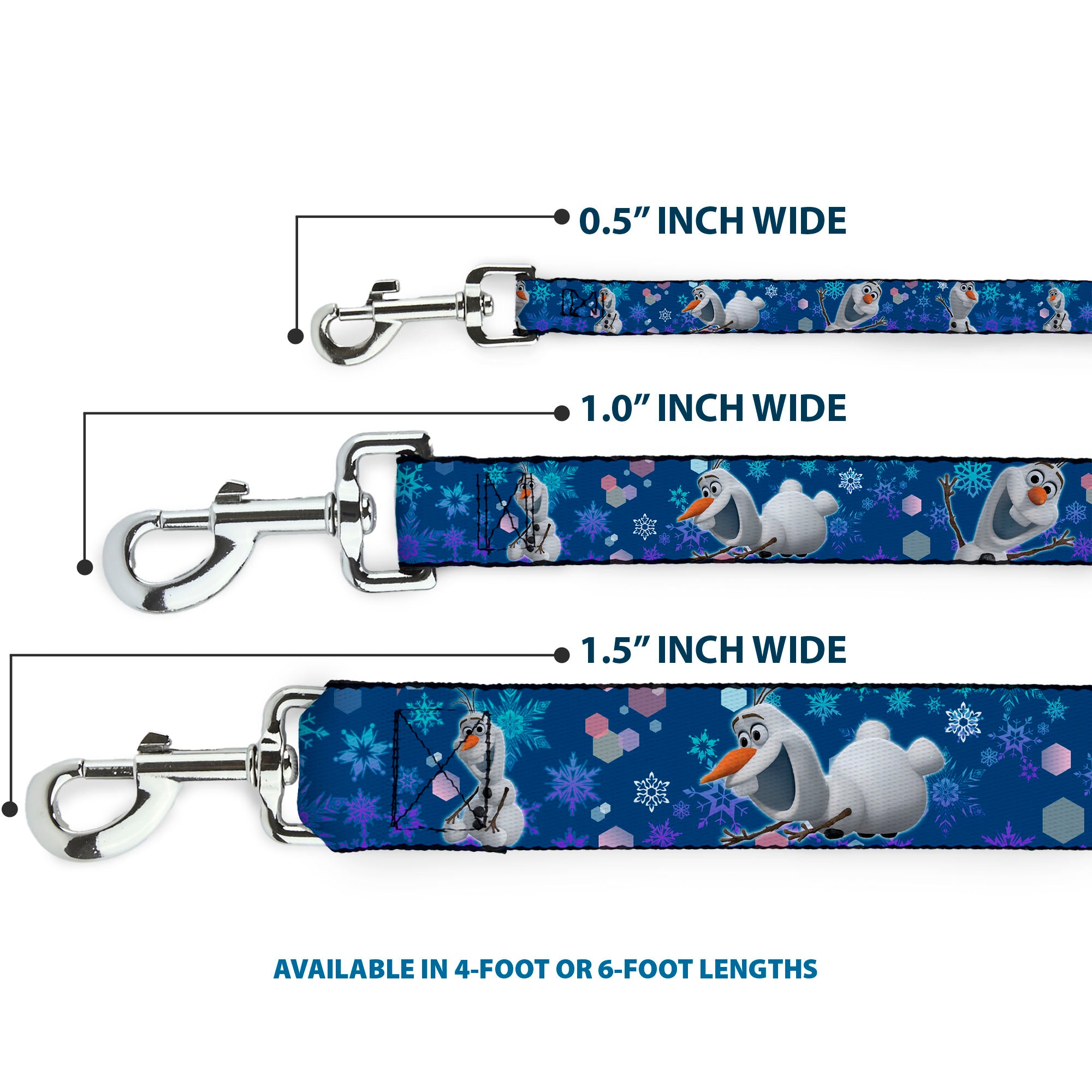 Dog Leash - Frozen Olaf Poses/Snowflakes Blues Dog Leashes Disney