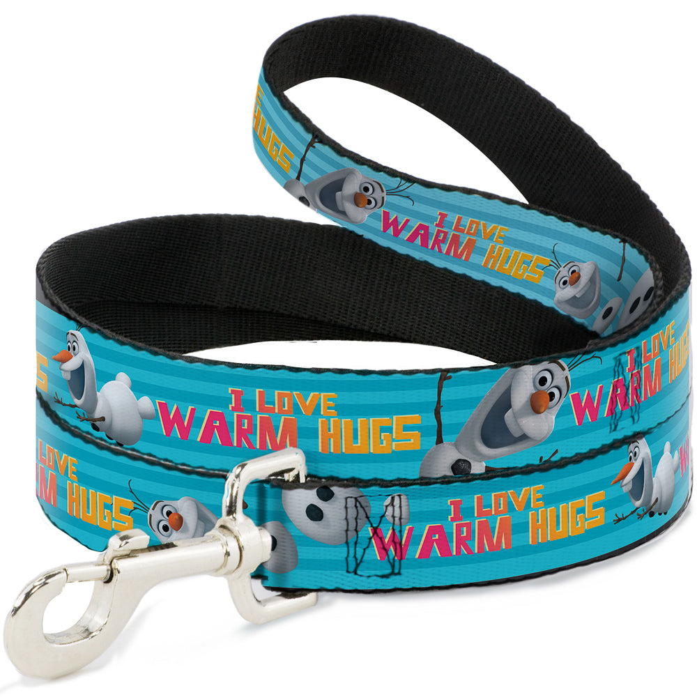Dog Leash - Olaf Pose I LOVE WARM HUGS Stripe Blues Dog Leashes Disney