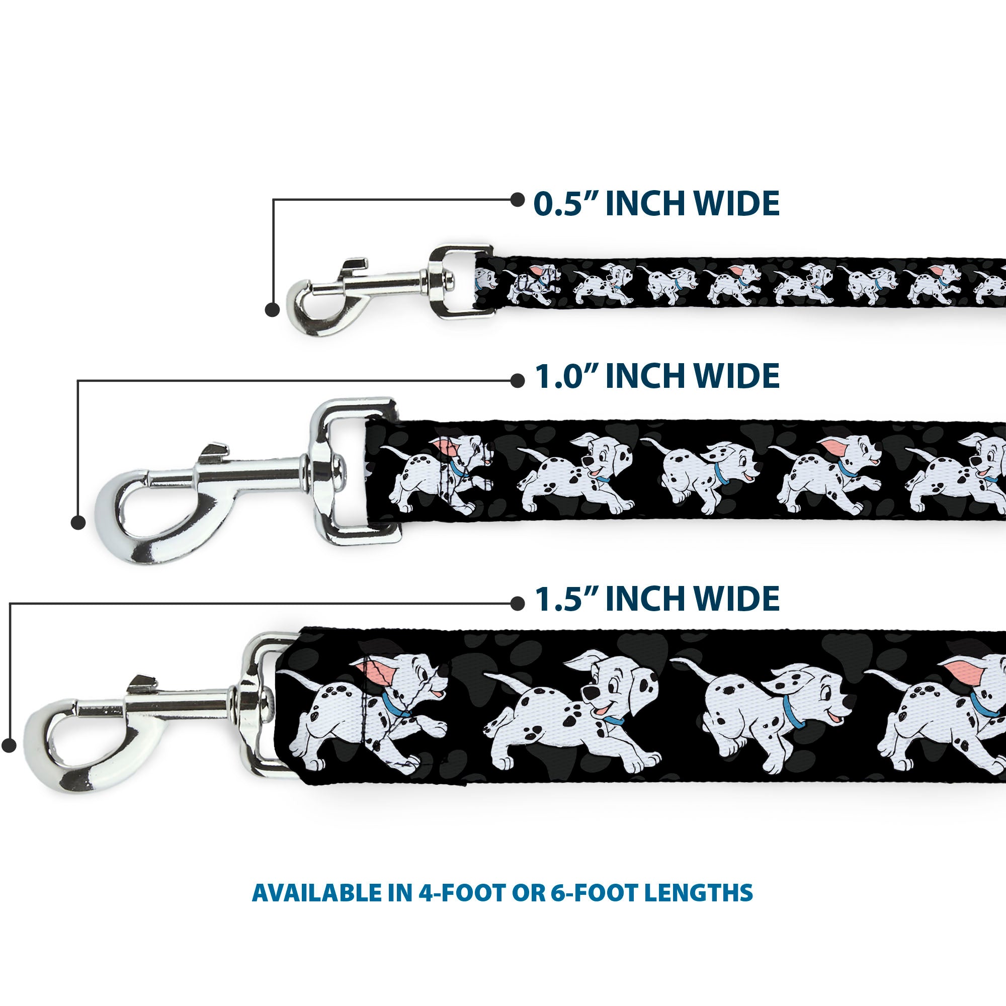 Dog Leash - Dalmatians Running/Paws Black/Gray/White/Black Dog Leashes Disney