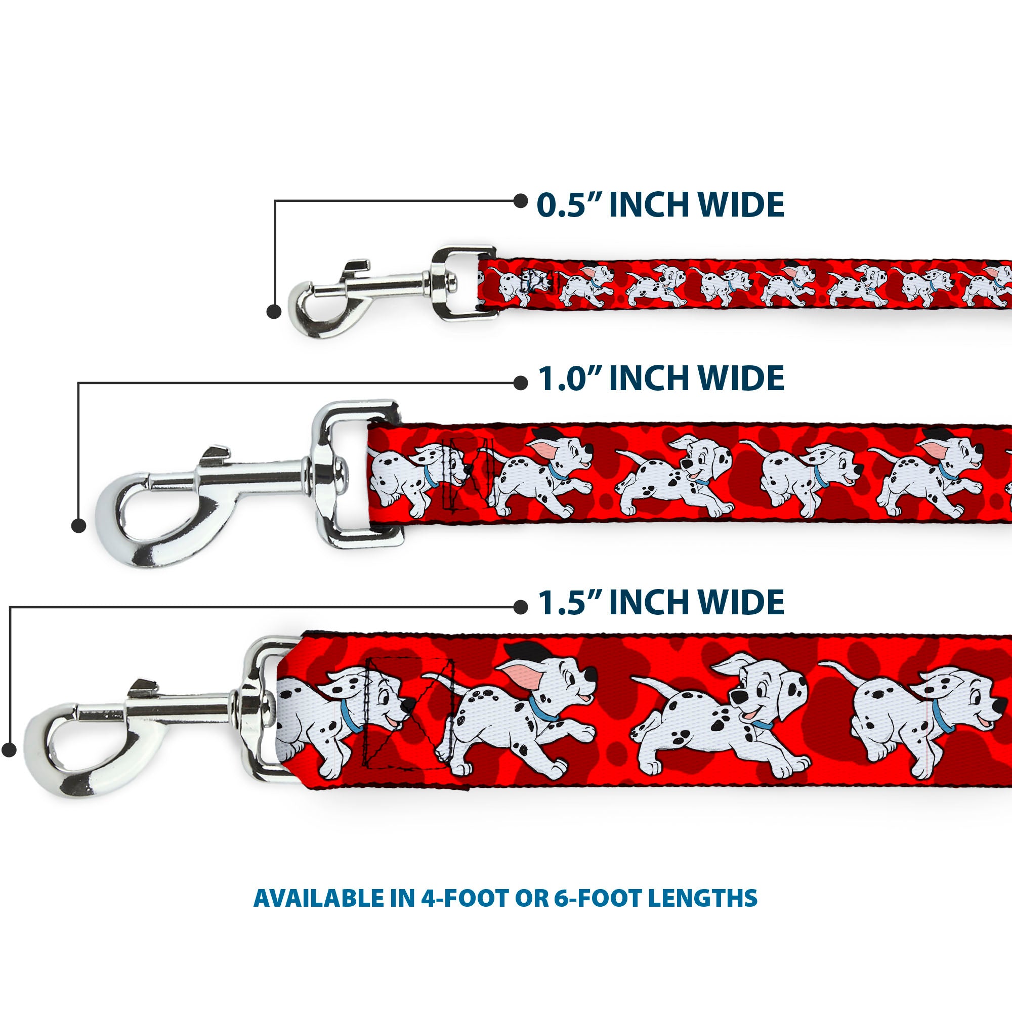 Dog Leash - Dalmatians Running/Paws Reds/White/Black Dog Leashes Disney