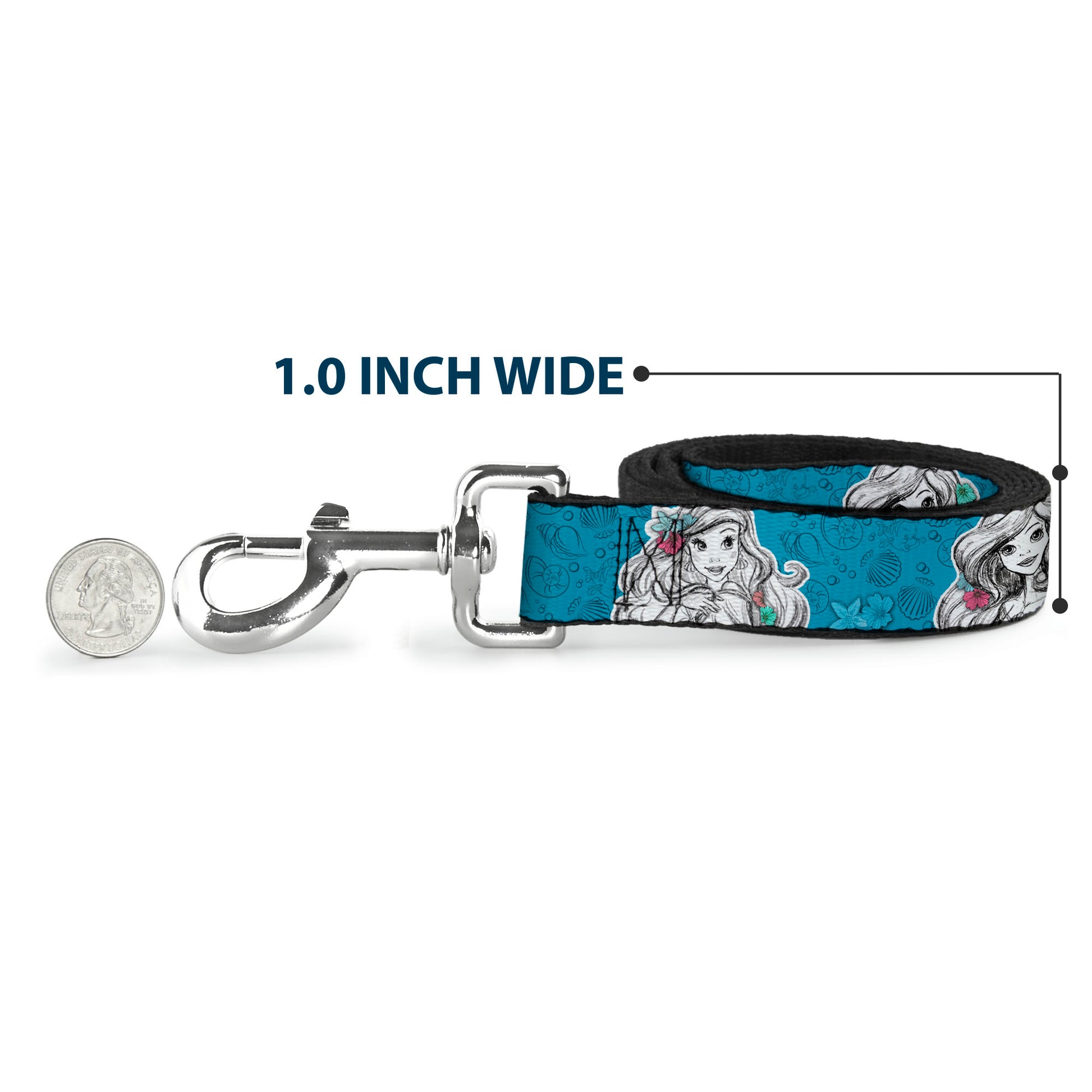 Dog Leash - Ariel Poses/Shells Sketch Blue/White Dog Leashes Disney