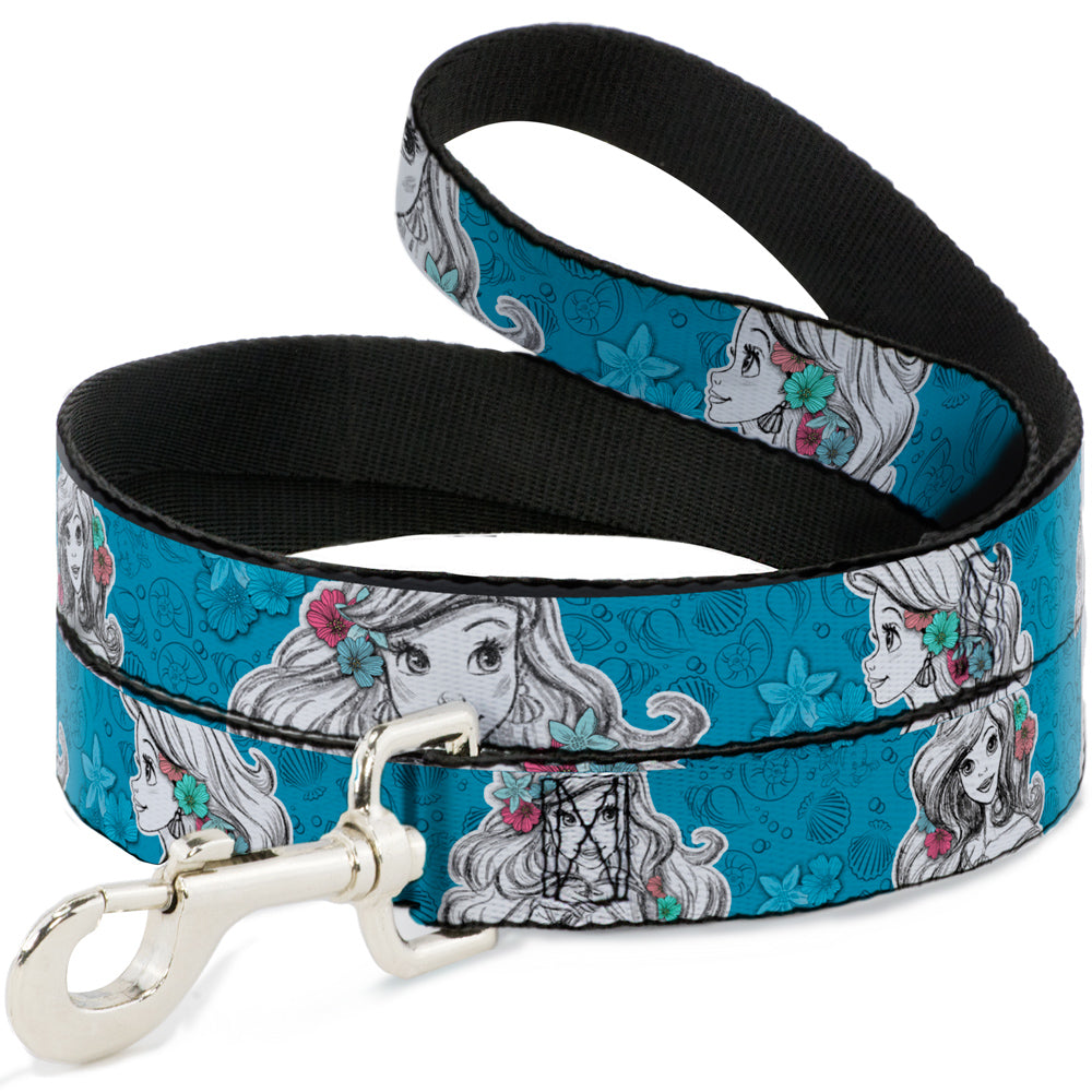 Dog Leash - Ariel Poses/Shells Sketch Blue/White Dog Leashes Disney