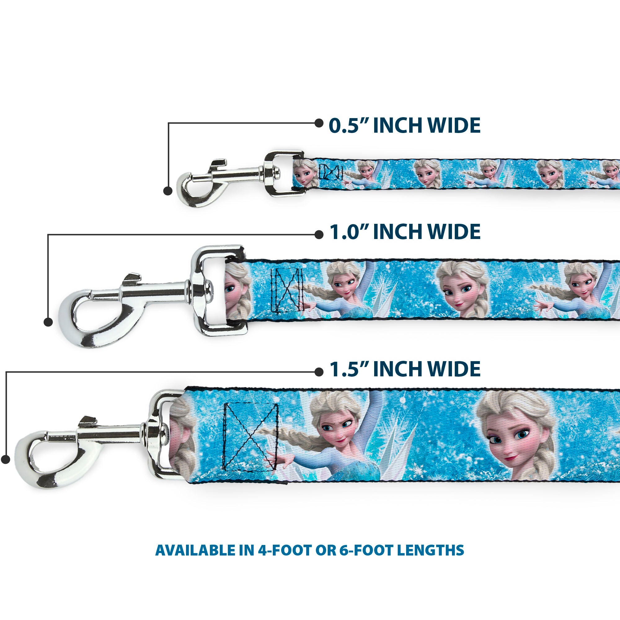 Dog Leash - Frozen Elsa Face/Action Pose/Snowflakes Blues/White Dog Leashes Disney