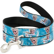 Dog Leash - Frozen Elsa Face/Action Pose/Snowflakes Blues/White Dog Leashes Disney