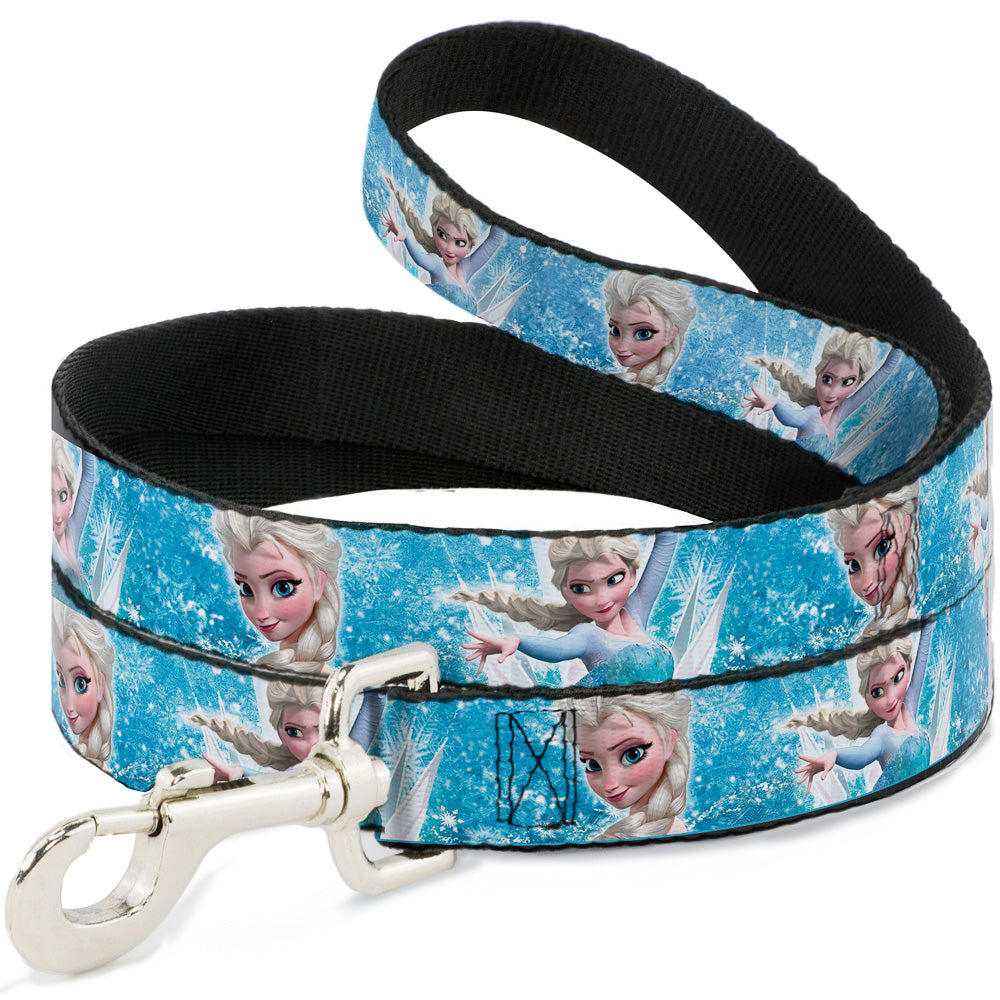 Dog Leash - Frozen Elsa Face/Action Pose/Snowflakes Blues/White Dog Leashes Disney