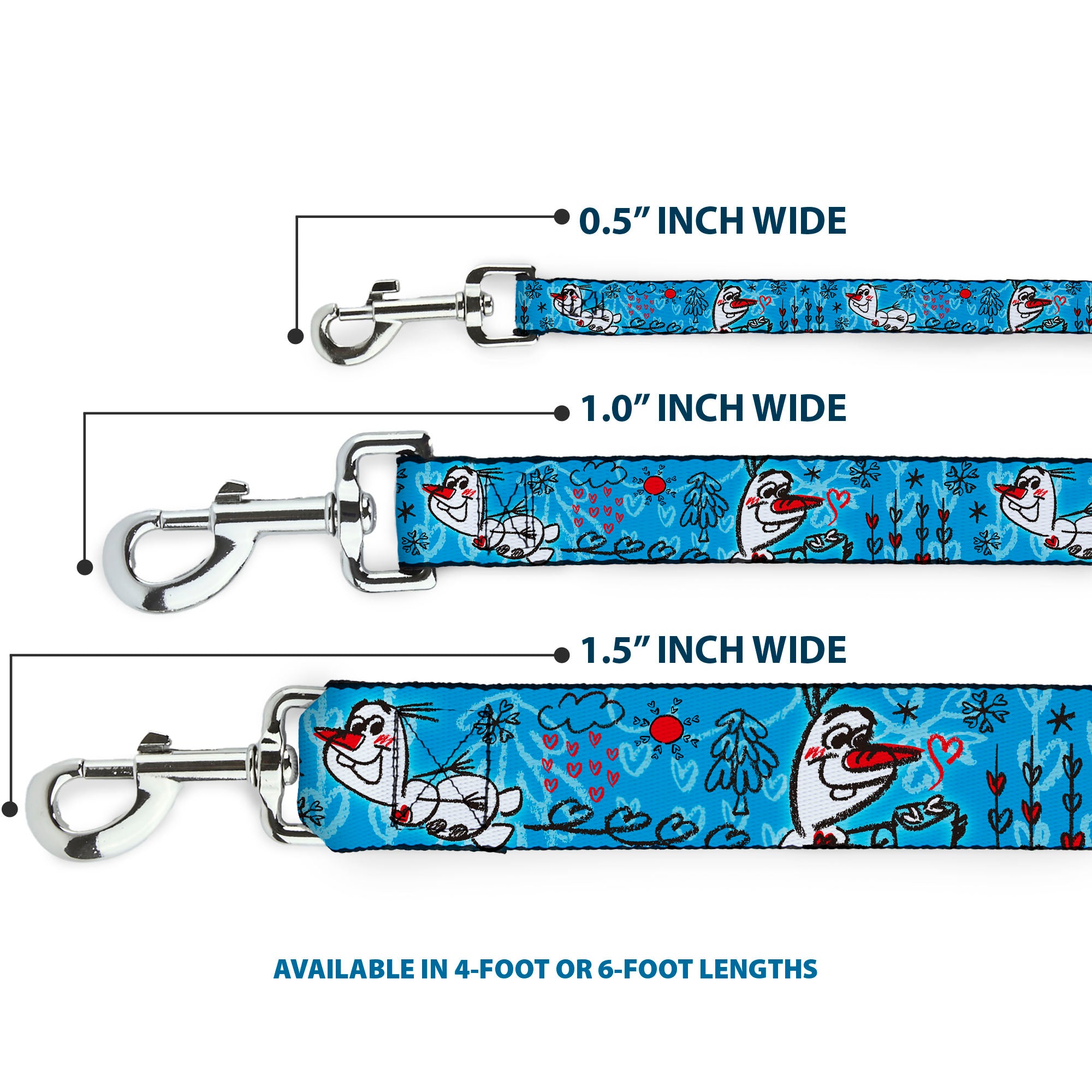 Dog Leash - Olaf Heart Raindrop Sketch Blues/Black Dog Leashes Disney