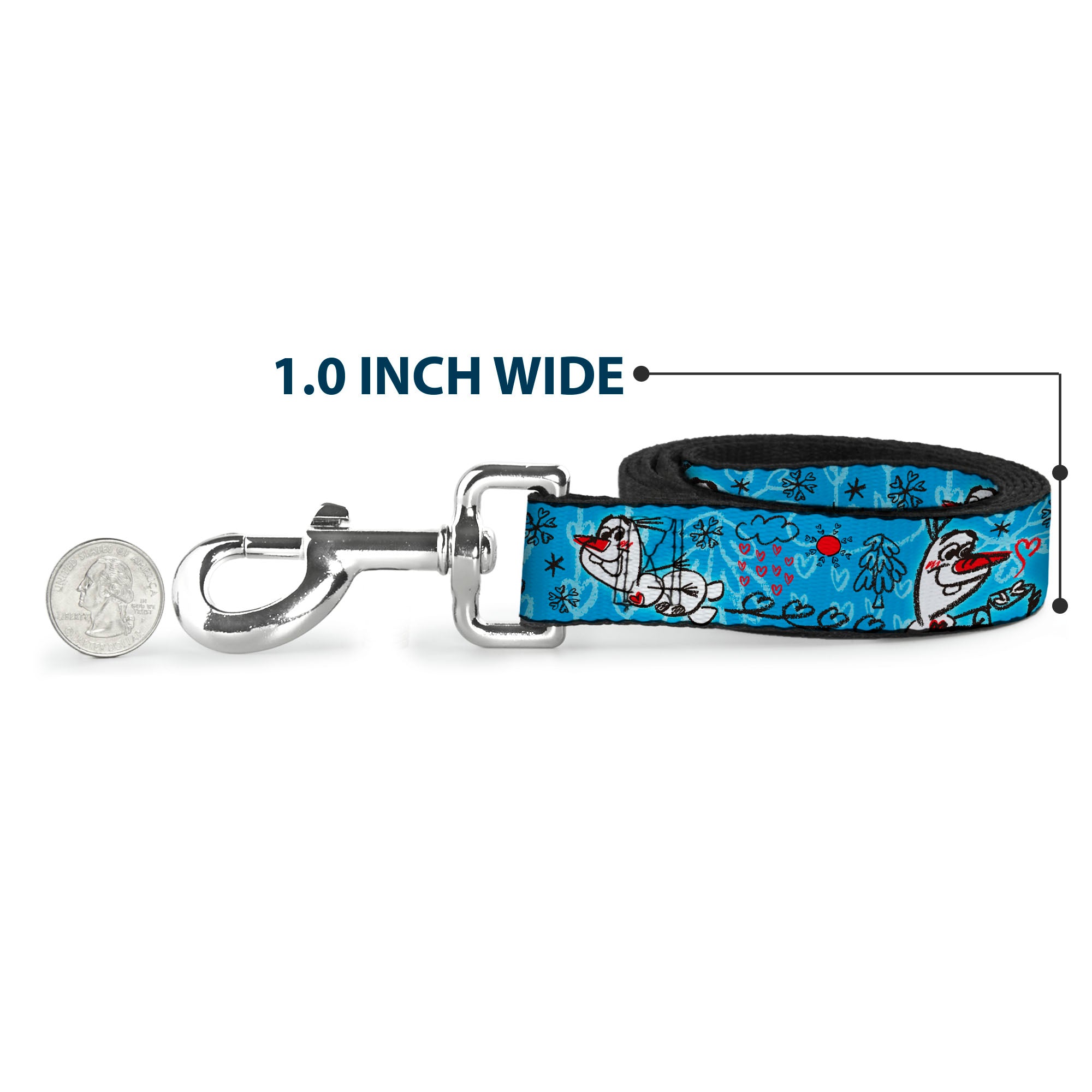 Dog Leash - Olaf Heart Raindrop Sketch Blues/Black Dog Leashes Disney