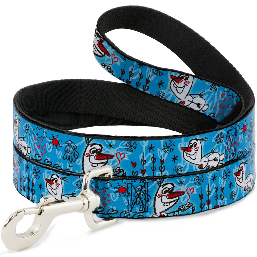 Dog Leash - Olaf Heart Raindrop Sketch Blues/Black Dog Leashes Disney