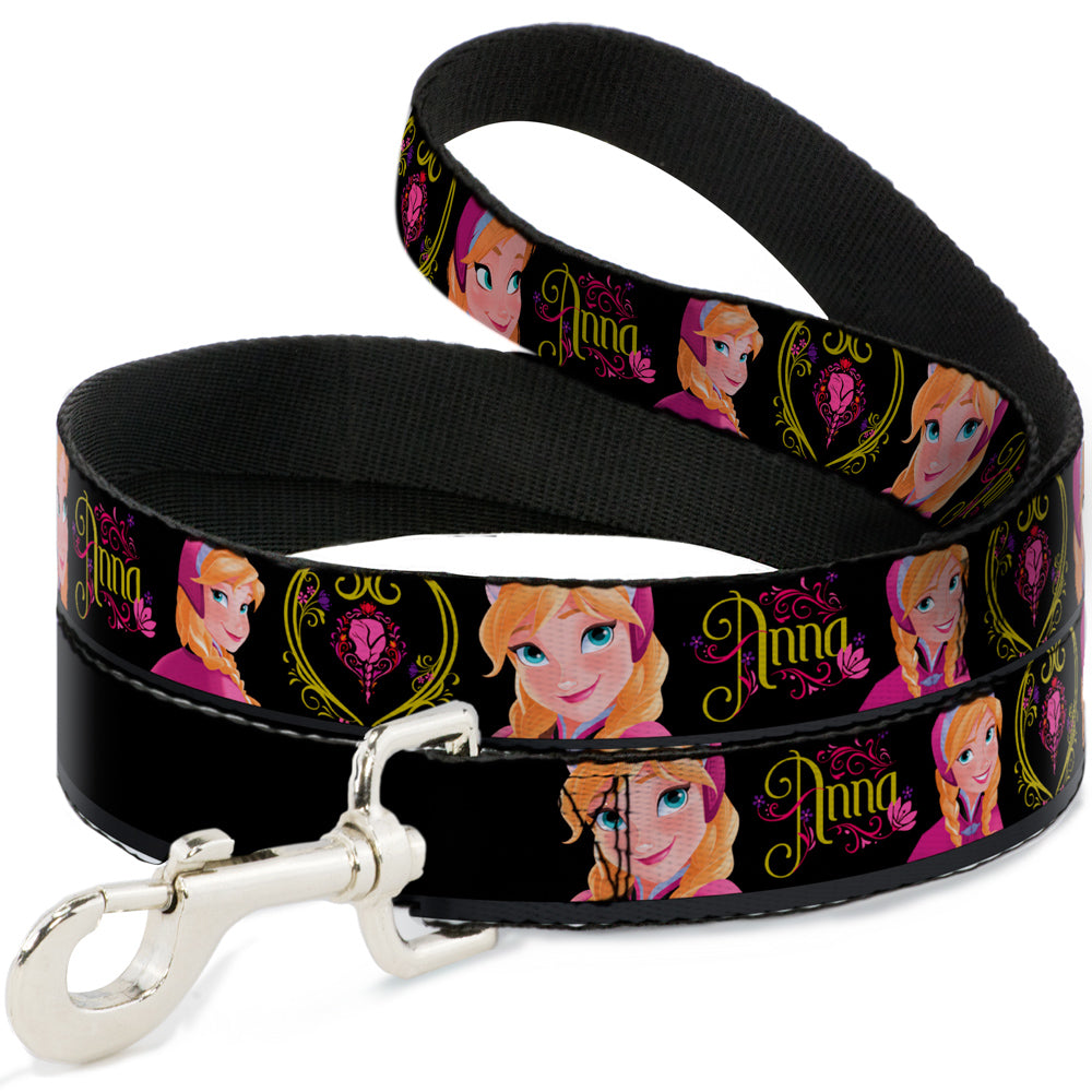 Dog Leash - ANNA Poses/Anna Monogram Heart Cameo Pinks/Yellow Dog Leashes Disney