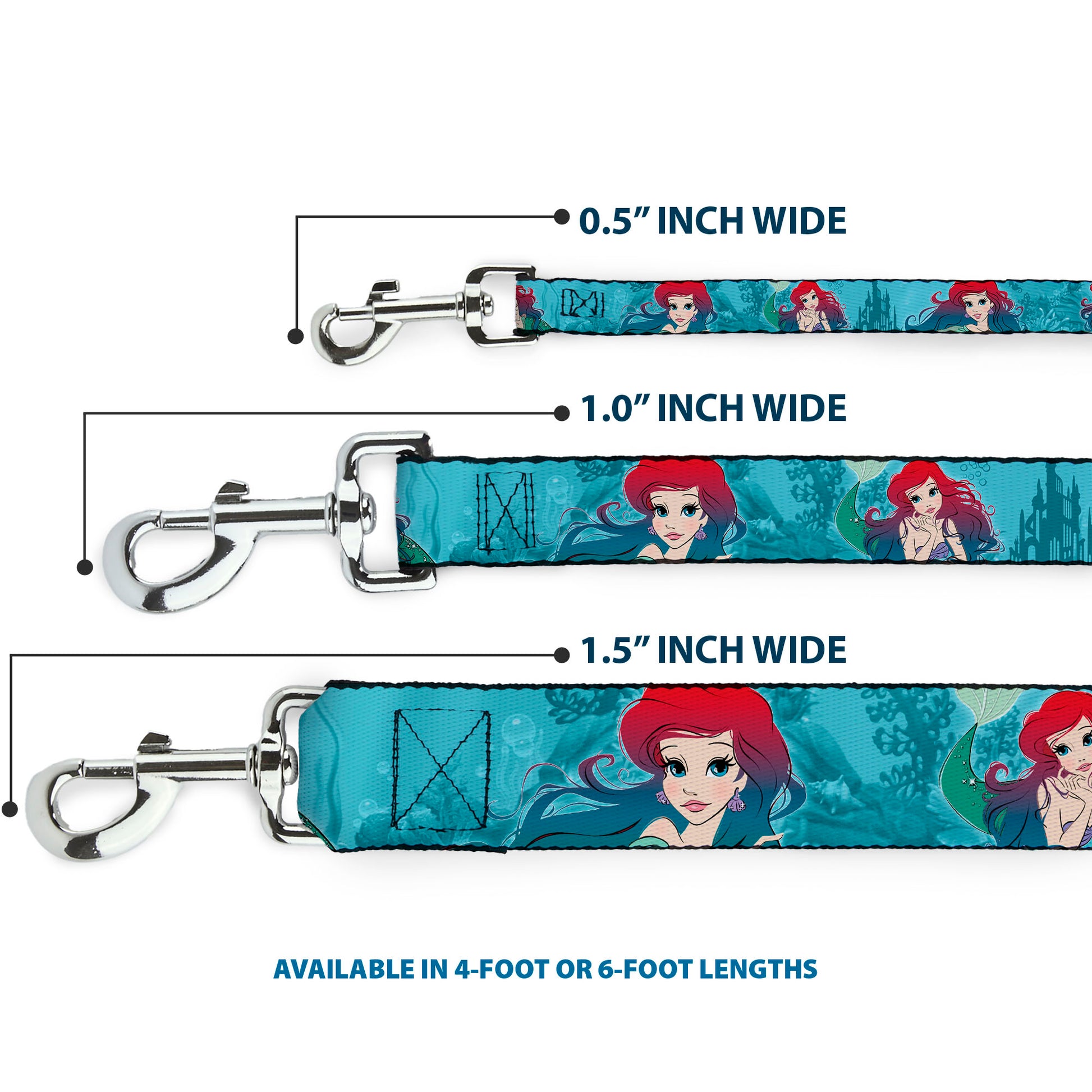Dog Leash - Ariel Poses Coral & Castle Blues/Reds Dog Leashes Disney