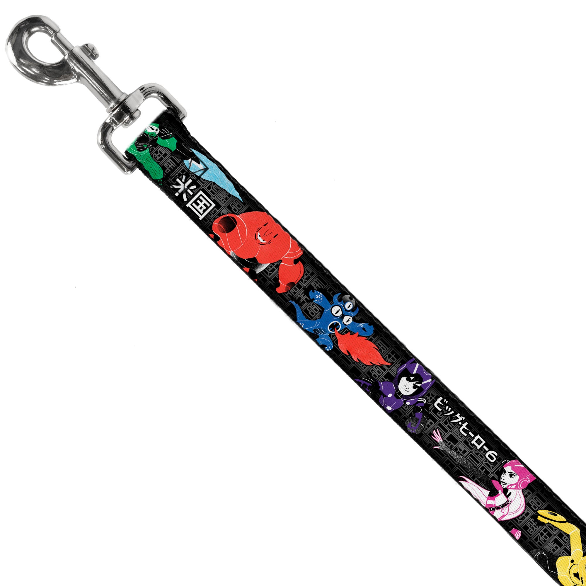 Dog Leash - Big Hero 6 Group Action Pose/Name Blocks Black/Gray/Multi Color Dog Leashes Disney
