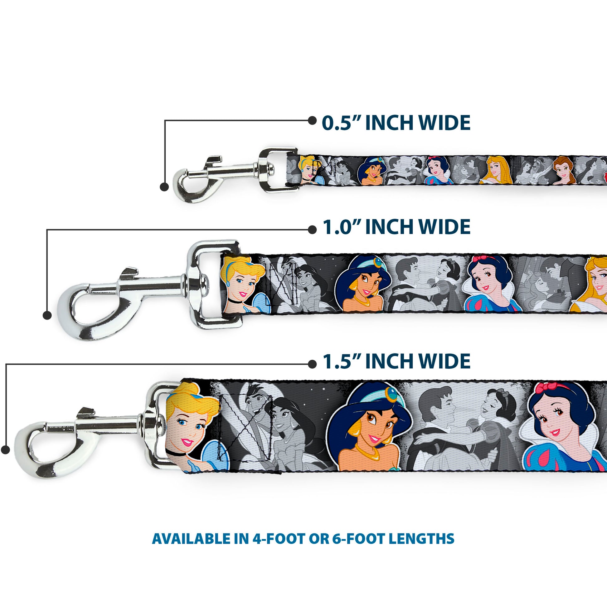 Dog Leash - Princess Pose/Princess & Prince Scene Grays/Multi Color Dog Leashes Disney