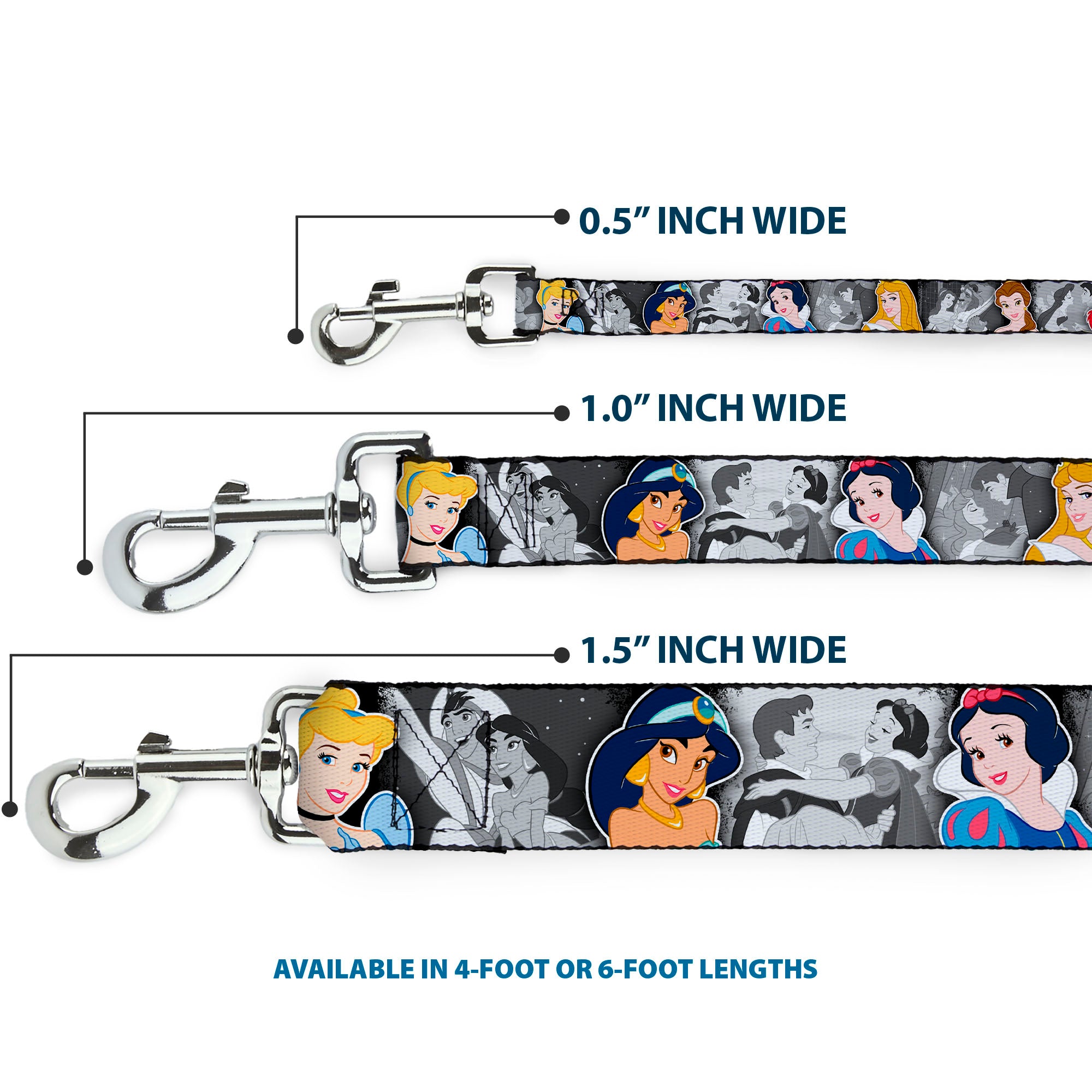 Dog Leash - Princess Pose/Princess & Prince Scene Grays/Multi Color Dog Leashes Disney