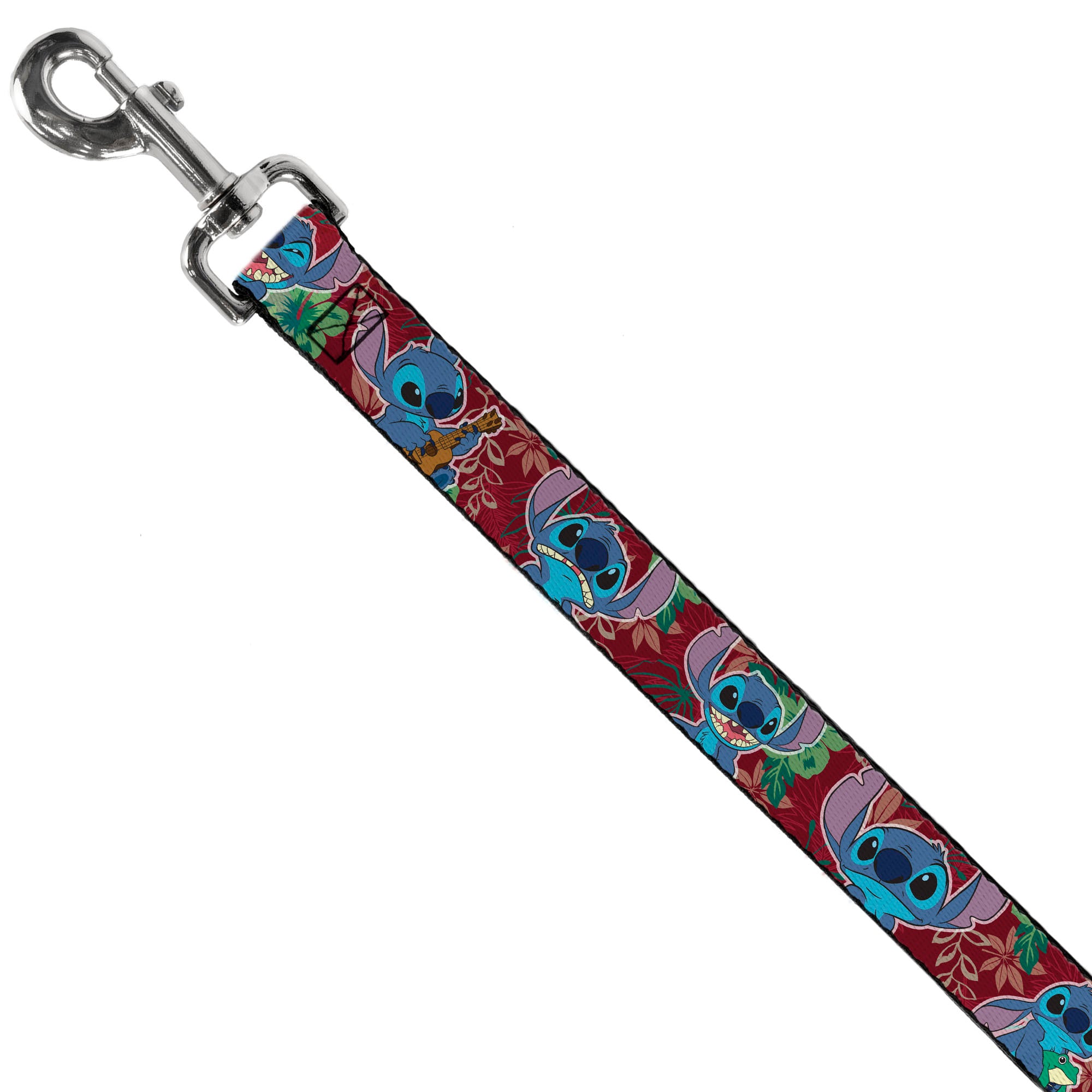 Dog Leash - Stitch 6-Expressions Tropical Flora Burgundy Reds/Greens Dog Leashes Disney
