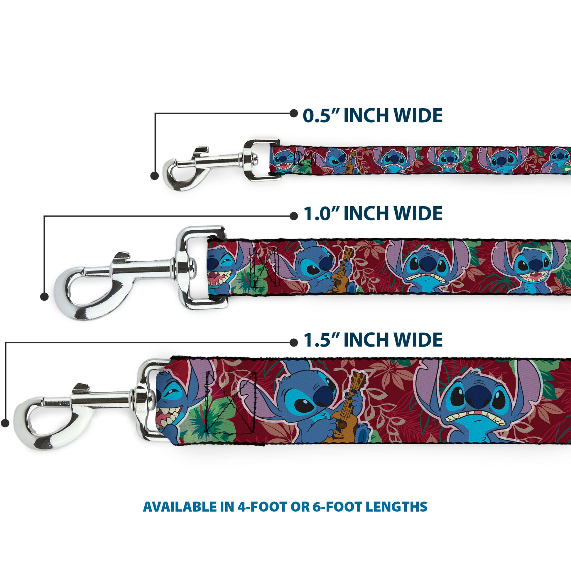 Dog Leash - Stitch 6-Expressions Tropical Flora Burgundy Reds/Greens Dog Leashes Disney