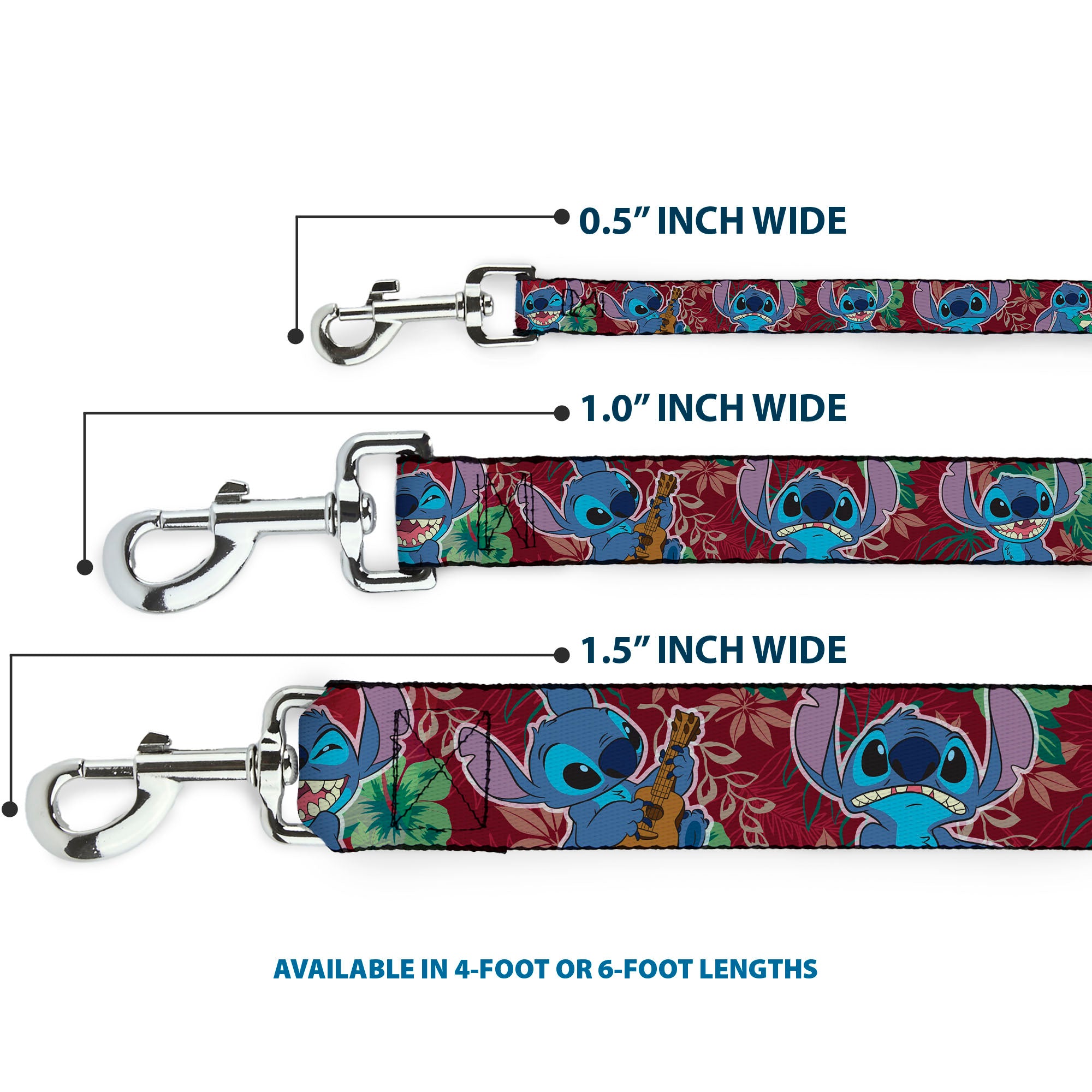 Dog Leash - Stitch 6-Expressions Tropical Flora Burgundy Reds/Greens Dog Leashes Disney