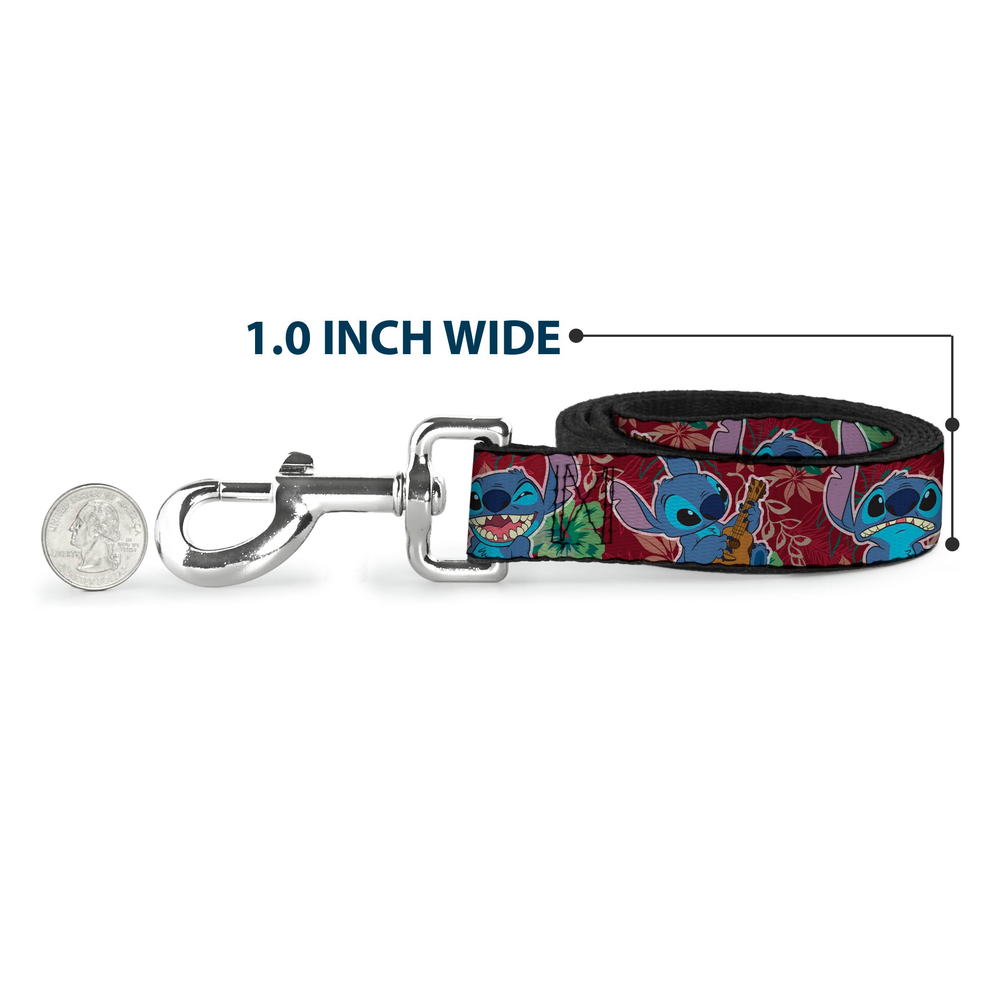 Dog Leash - Stitch 6-Expressions Tropical Flora Burgundy Reds/Greens Dog Leashes Disney