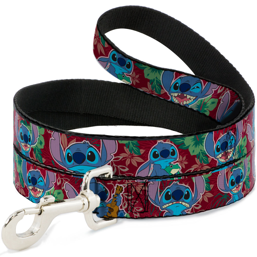 Dog Leash - Stitch 6-Expressions Tropical Flora Burgundy Reds/Greens Dog Leashes Disney