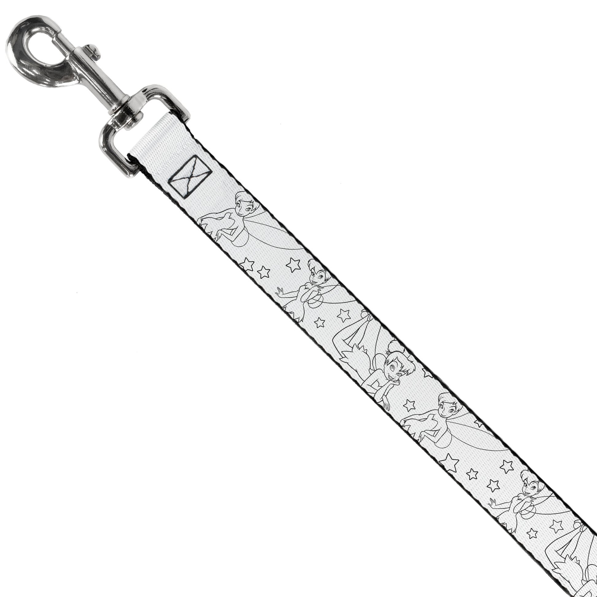 Dog Leash - Tinker Bell Poses/Stars Outline White/Black Dog Leashes Disney