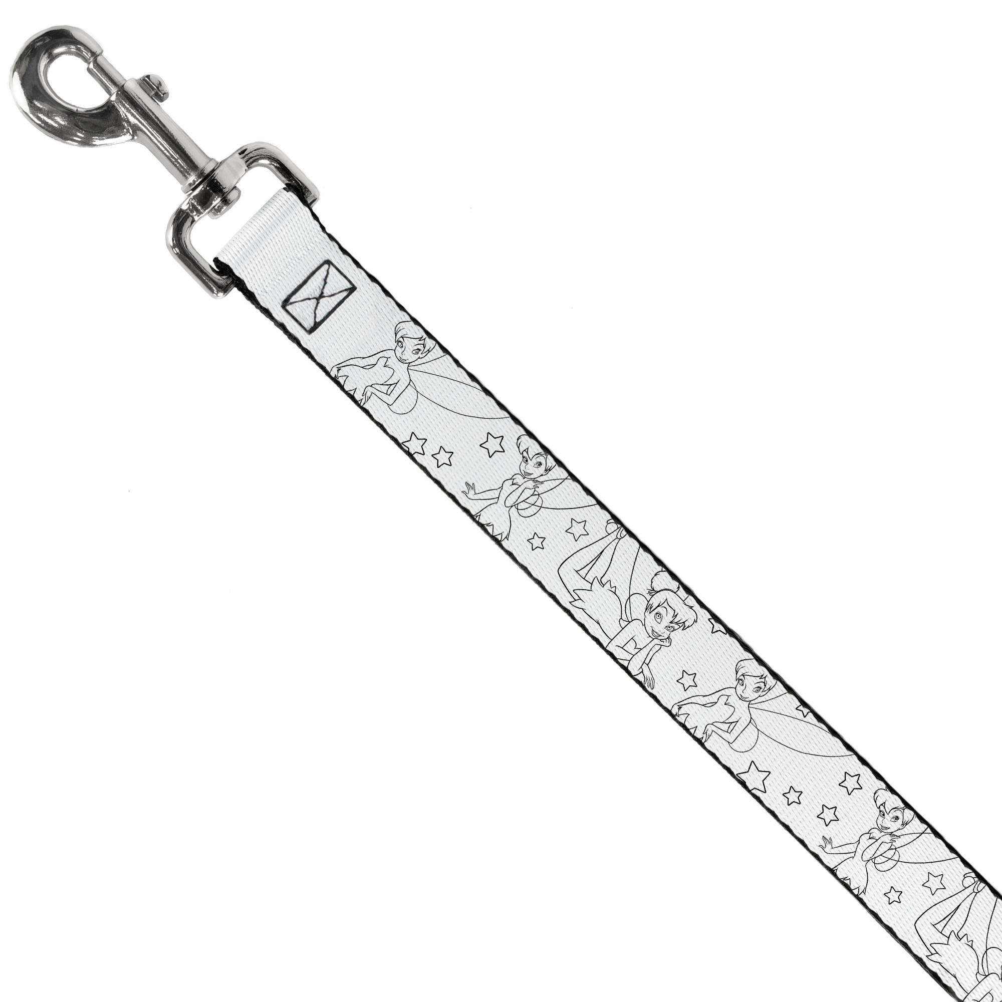 Dog Leash - Tinker Bell Poses/Stars Outline White/Black Dog Leashes Disney