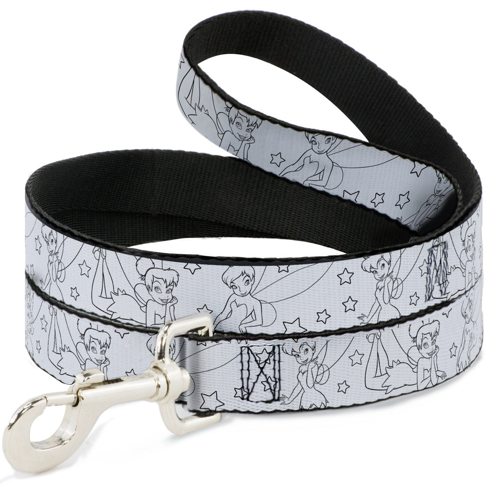 Dog Leash - Tinker Bell Poses/Stars Outline White/Black Dog Leashes Disney