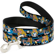 Dog Leash - Alice in Wonderland Poses/Clock/Bottle Diamond/Stripe Black/White/Blues Dog Leashes Disney