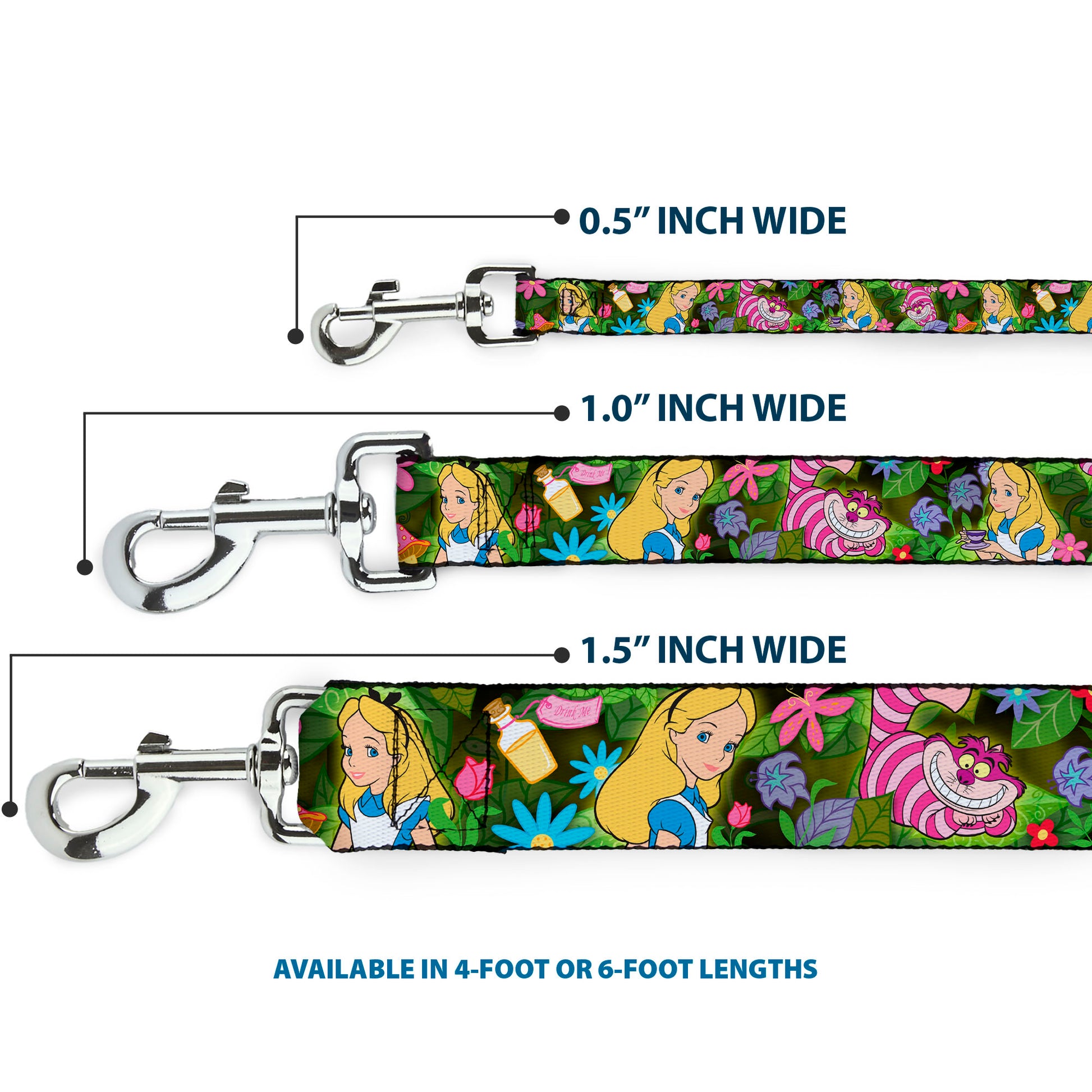 Dog Leash - Alice & Cheshire Cat Poses/Flowers Dog Leashes Disney
