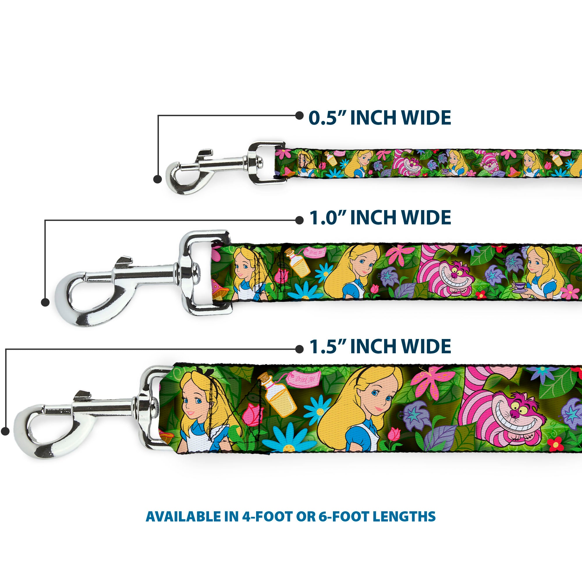 Dog Leash - Alice & Cheshire Cat Poses/Flowers Dog Leashes Disney