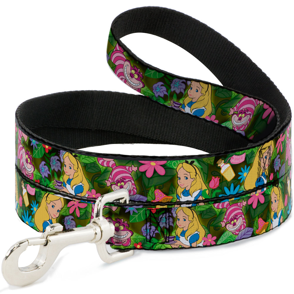 Dog Leash - Alice & Cheshire Cat Poses/Flowers Dog Leashes Disney