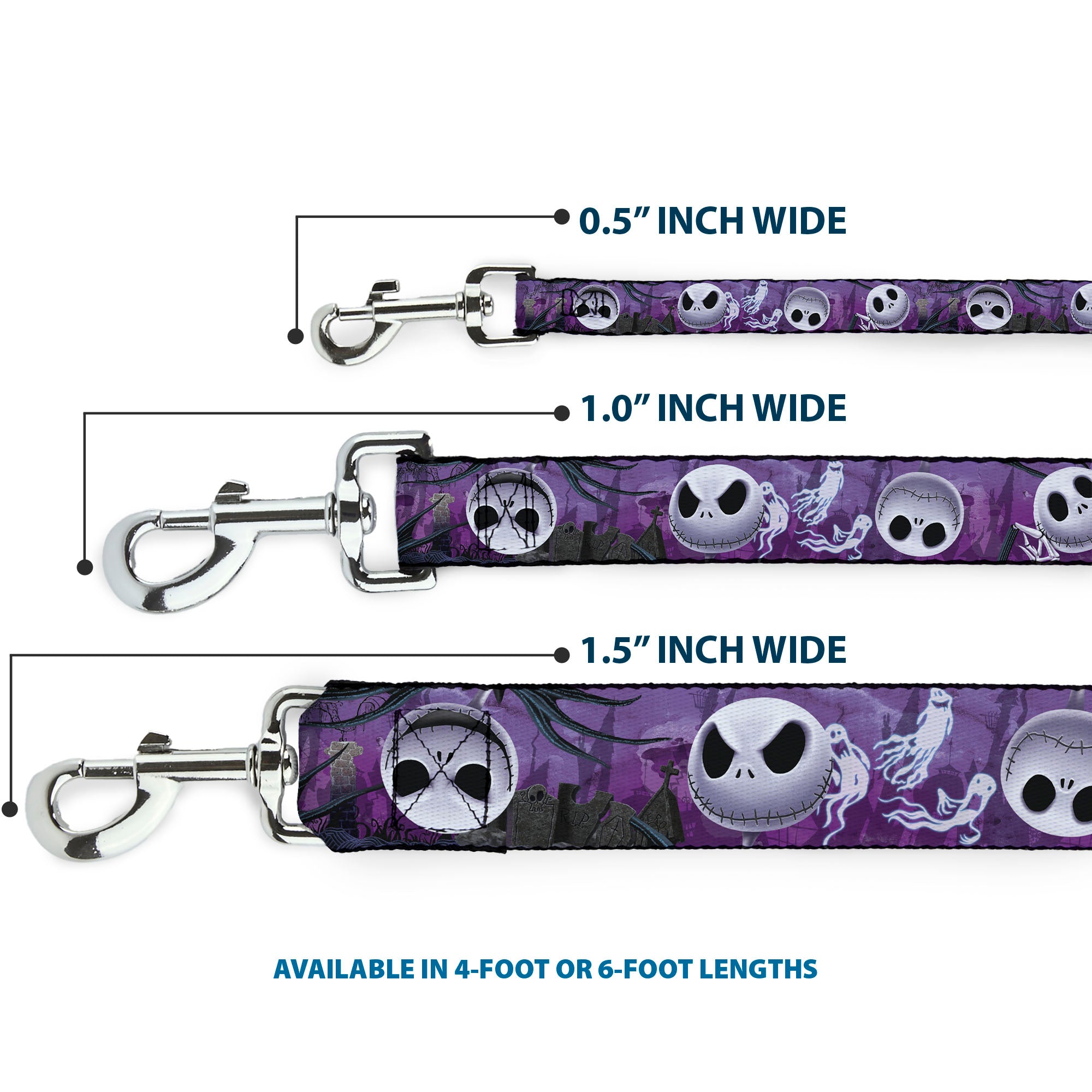 Dog Leash - Jack Expressions/Ghosts in Cemetery Purples/Grays/White Dog Leashes Disney