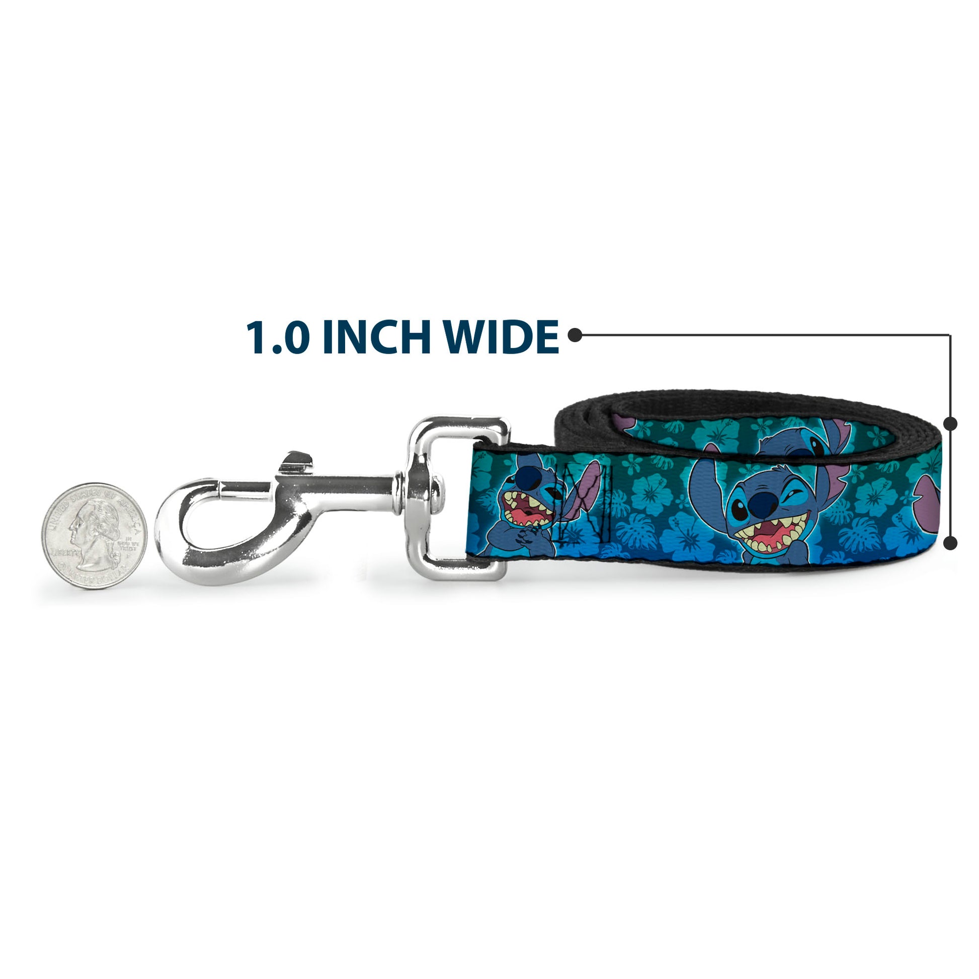 Dog Leash - Stitch Expressions/Hibiscus Collage Green-Blue Fade Dog Leashes Disney