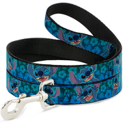 Dog Leash - Stitch Expressions/Hibiscus Collage Green-Blue Fade Dog Leashes Disney