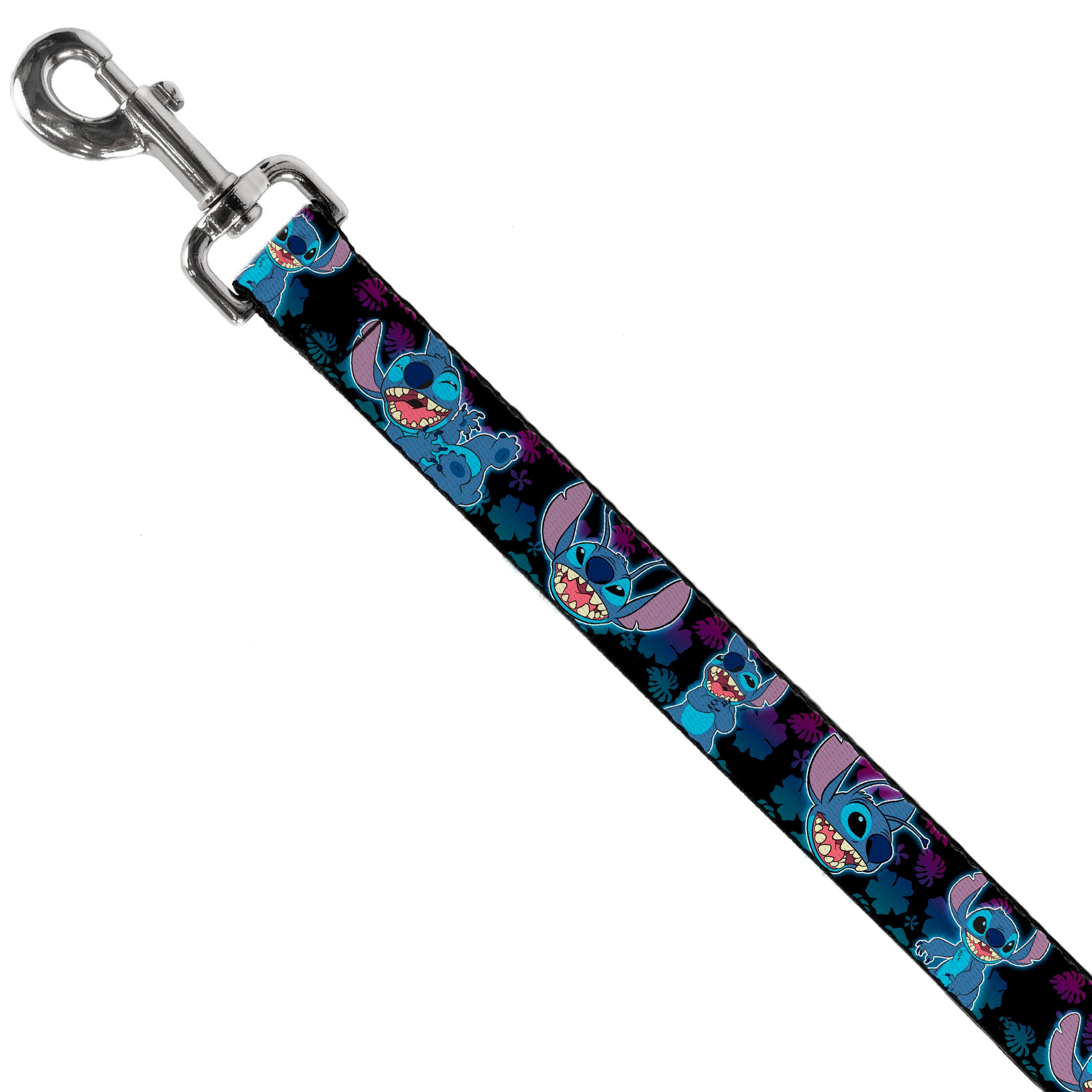Dog Leash - Stitch 2-Expressions/2-Poses Tropical Flora Black/Purple-Blue Fade Dog Leashes Disney