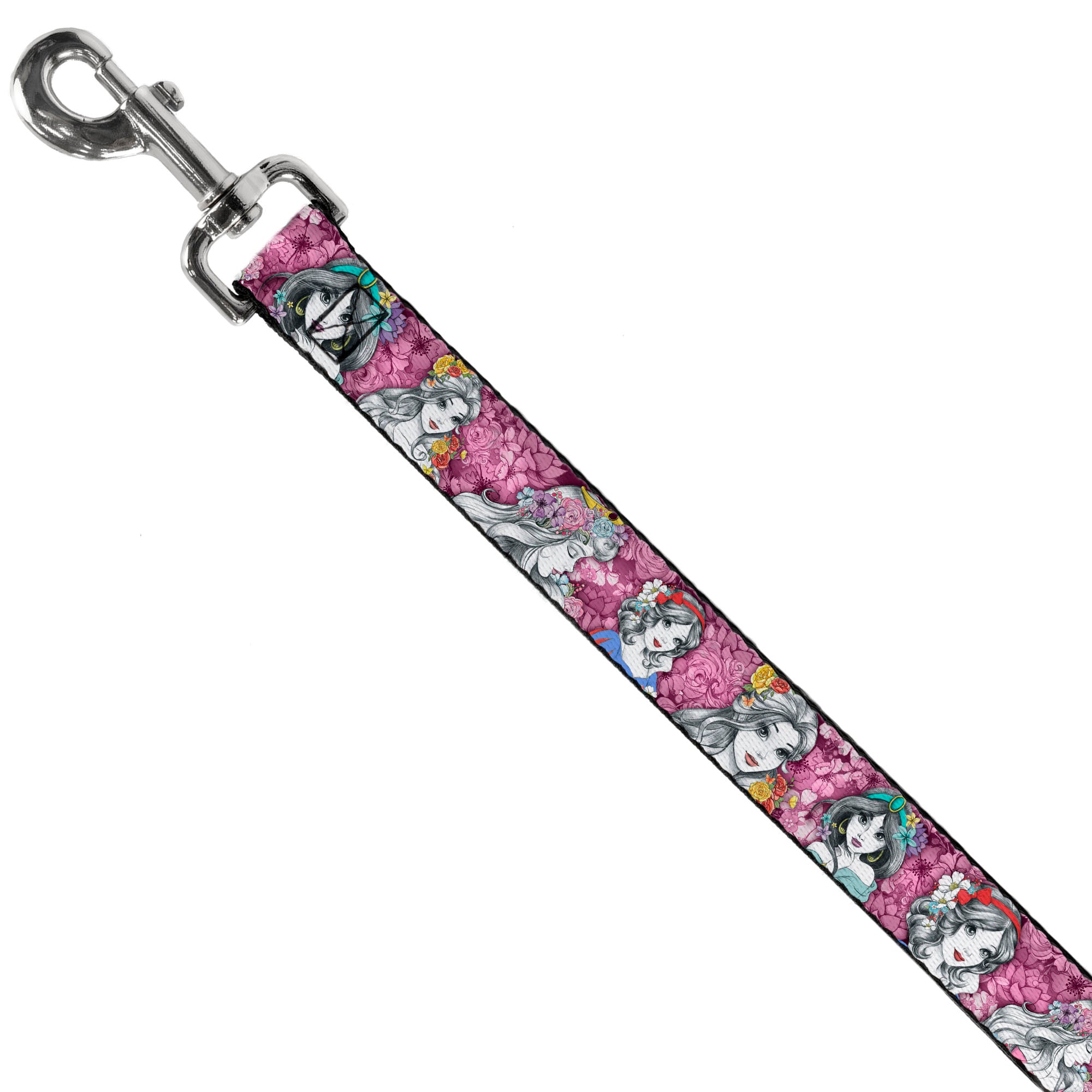 Dog Leash - Princess Sketch Poses/Floral Collage Pinks/Grays Dog Leashes Disney