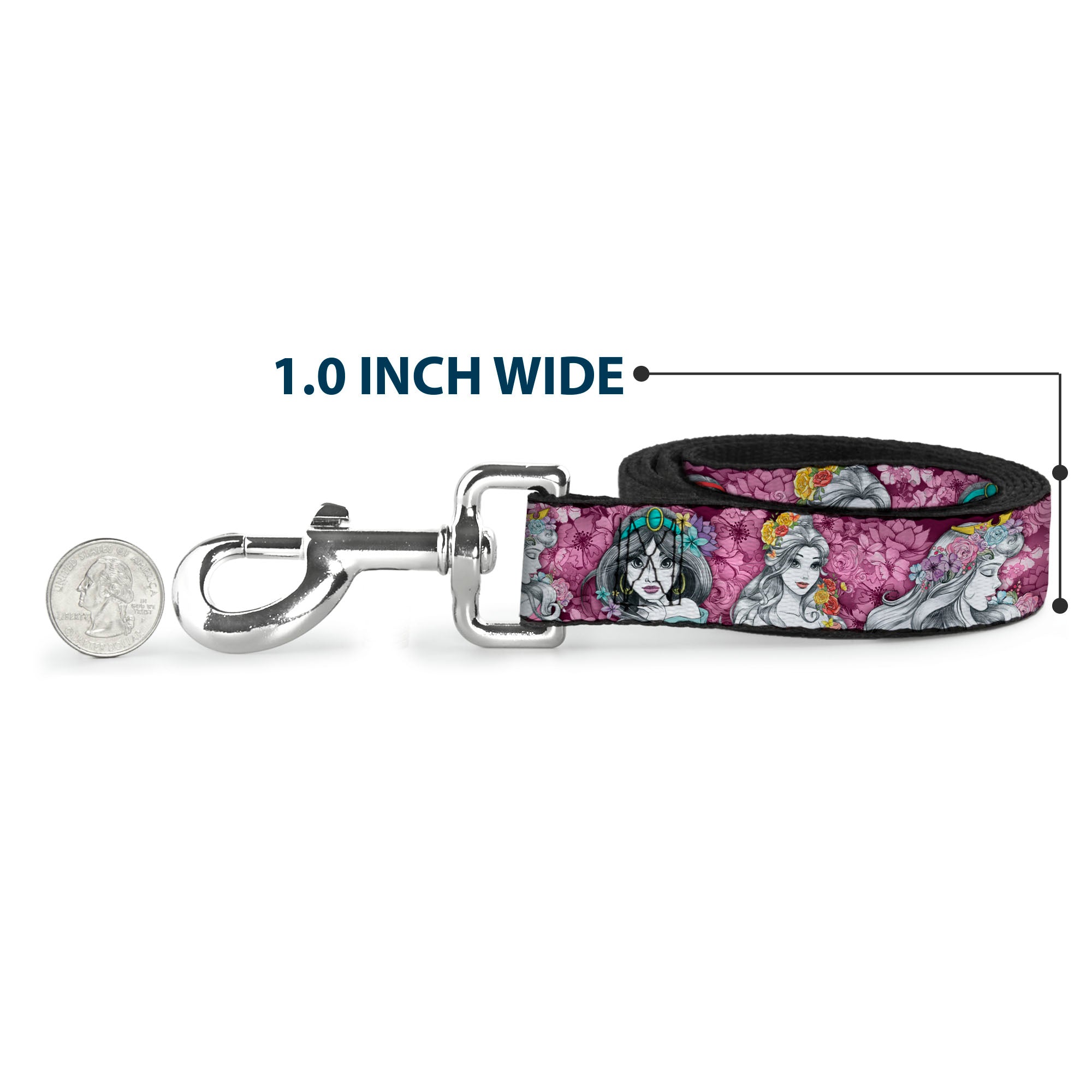 Dog Leash - Princess Sketch Poses/Floral Collage Pinks/Grays Dog Leashes Disney