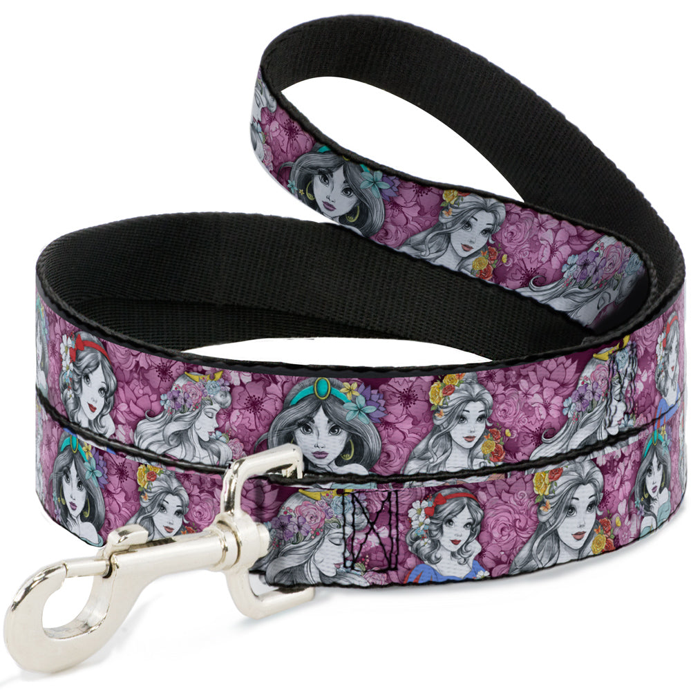 Dog Leash - Princess Sketch Poses/Floral Collage Pinks/Grays Dog Leashes Disney