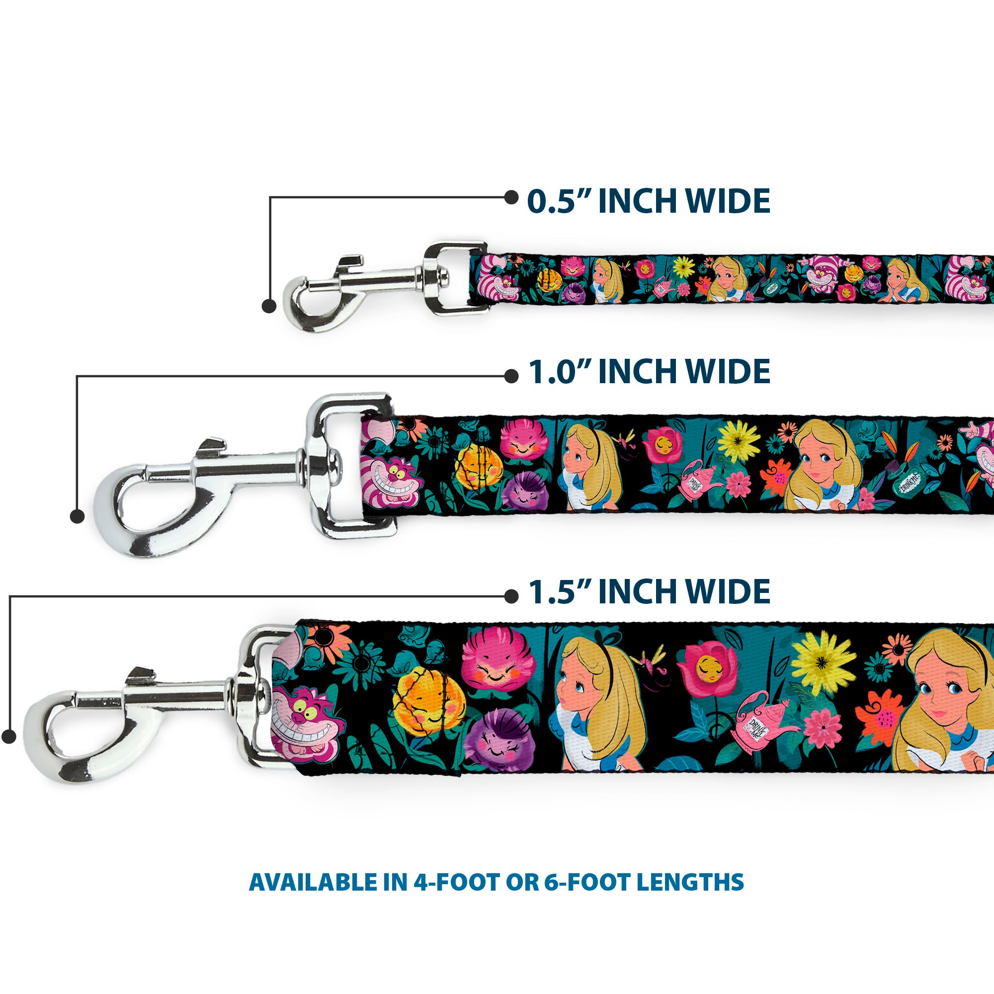 Dog Leash - Alice/Cheshire Cat/Flowers Poses Black/Multi Color Dog Leashes Disney