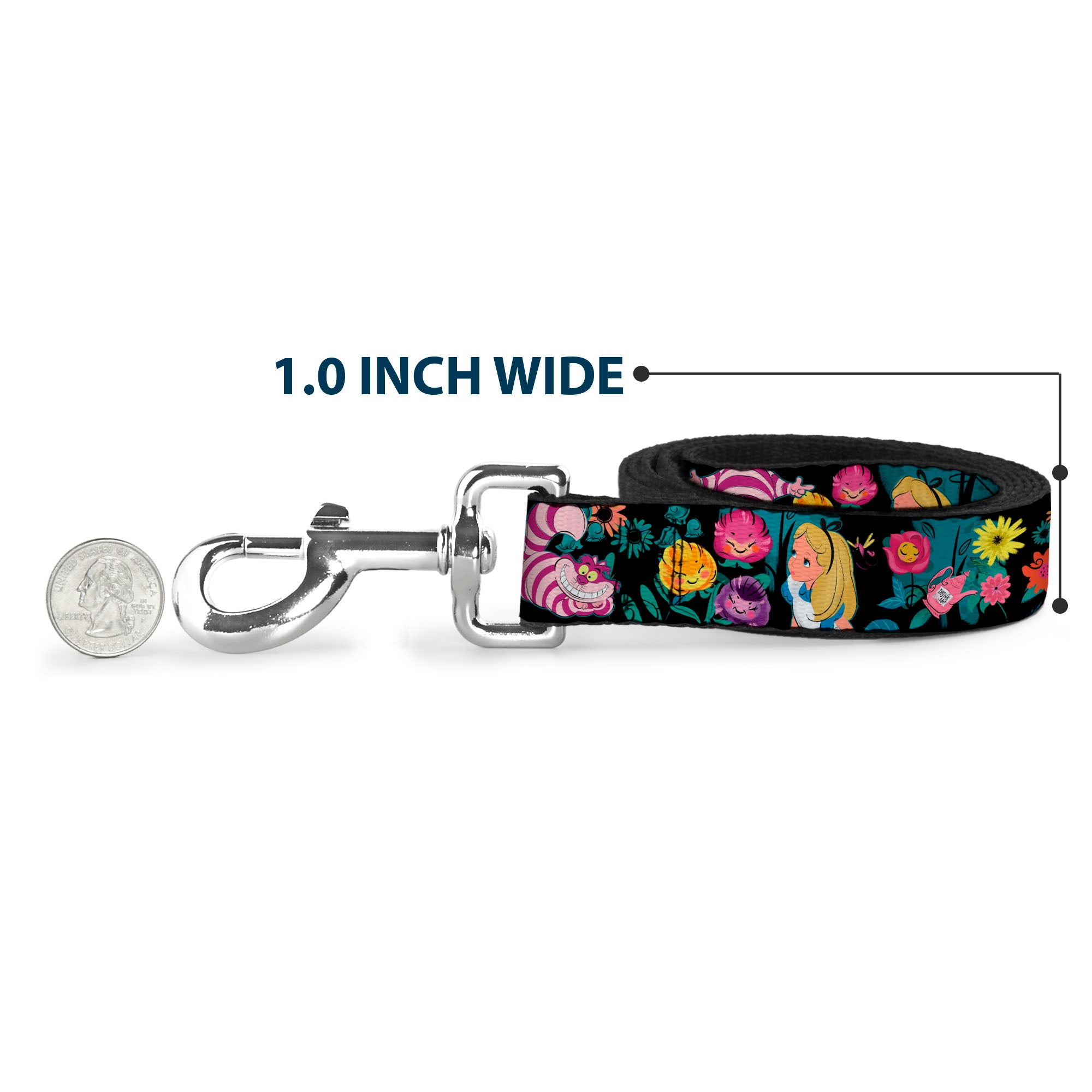 Dog Leash - Alice/Cheshire Cat/Flowers Poses Black/Multi Color Dog Leashes Disney
