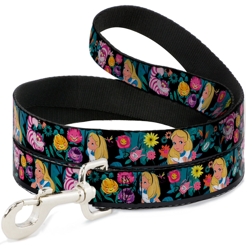 Dog Leash - Alice/Cheshire Cat/Flowers Poses Black/Multi Color Dog Leashes Disney