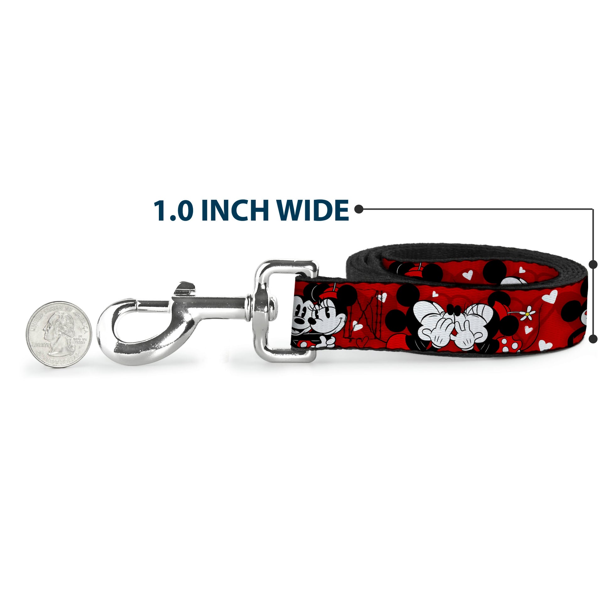 Dog Leash - Mickey & Minnie HUGS & KISSES Poses Reds/White Dog Leashes Disney