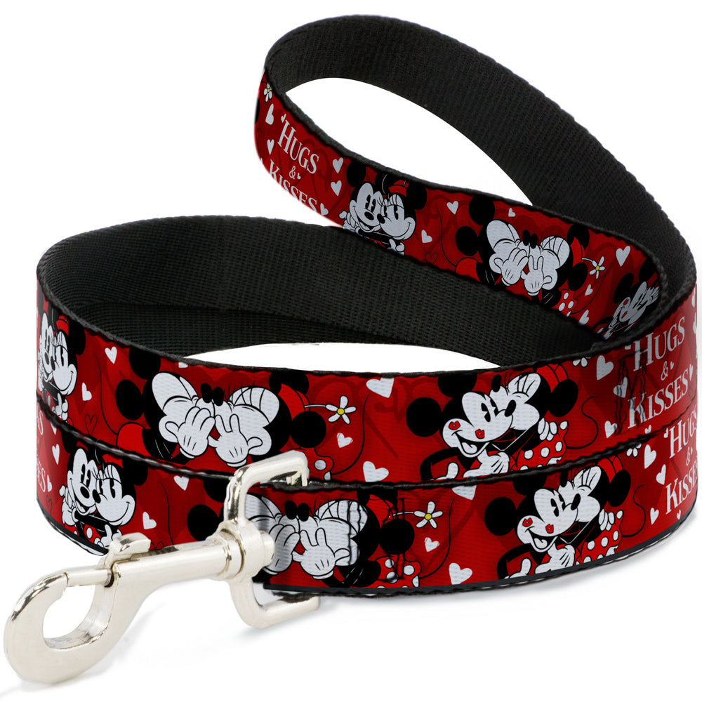 Dog Leash - Mickey & Minnie HUGS & KISSES Poses Reds/White Dog Leashes Disney