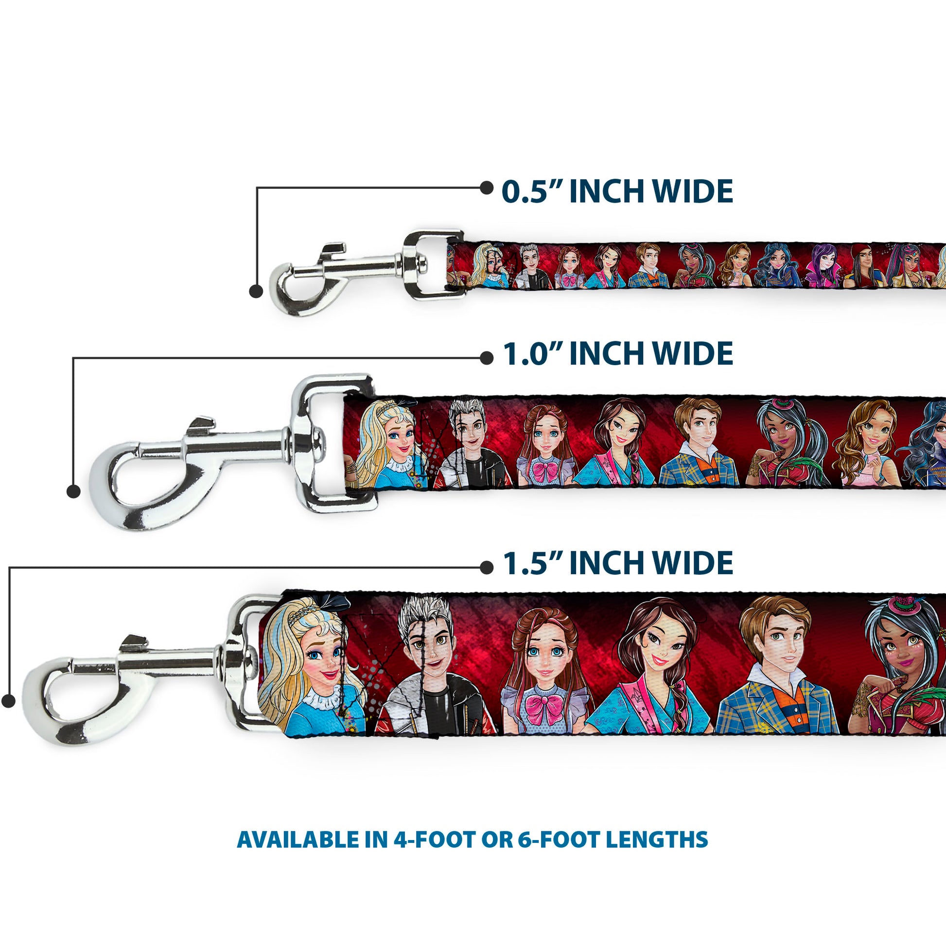 Dog Leash - Descendants 11-Character Group Pose Reds/Gray Dog Leashes Disney
