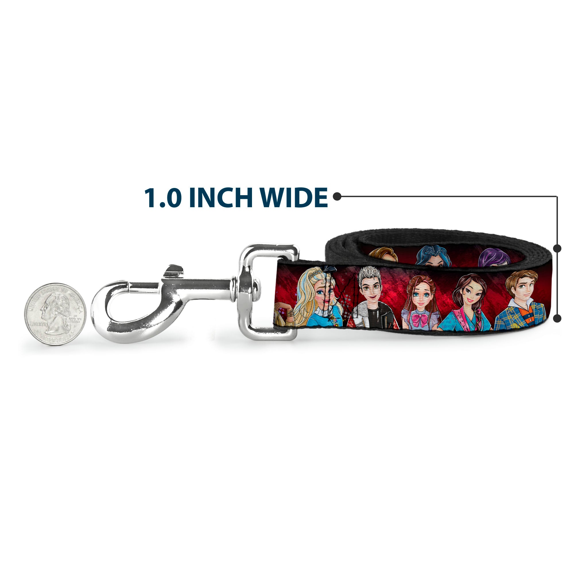 Dog Leash - Descendants 11-Character Group Pose Reds/Gray Dog Leashes Disney