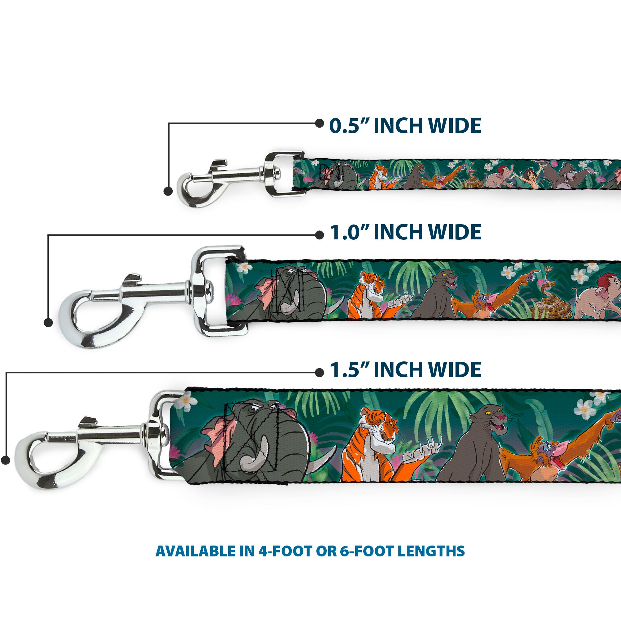 Dog Leash - The Jungle Book 8-Character Group Greens Dog Leashes Disney