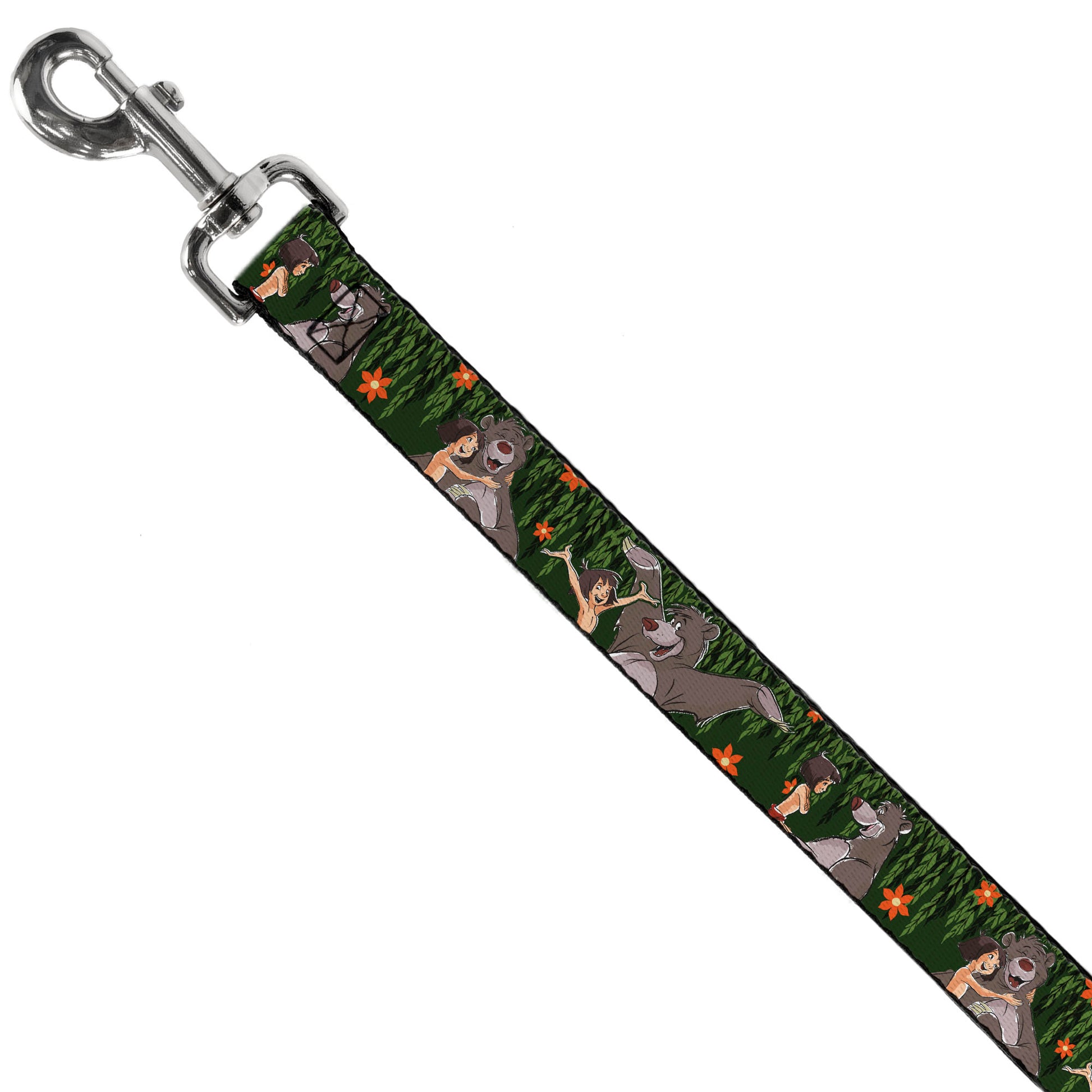 Dog Leash - Mowgli & Baloo 3-Poses Leaves/Flowers Greens/Orange Dog Leashes Disney