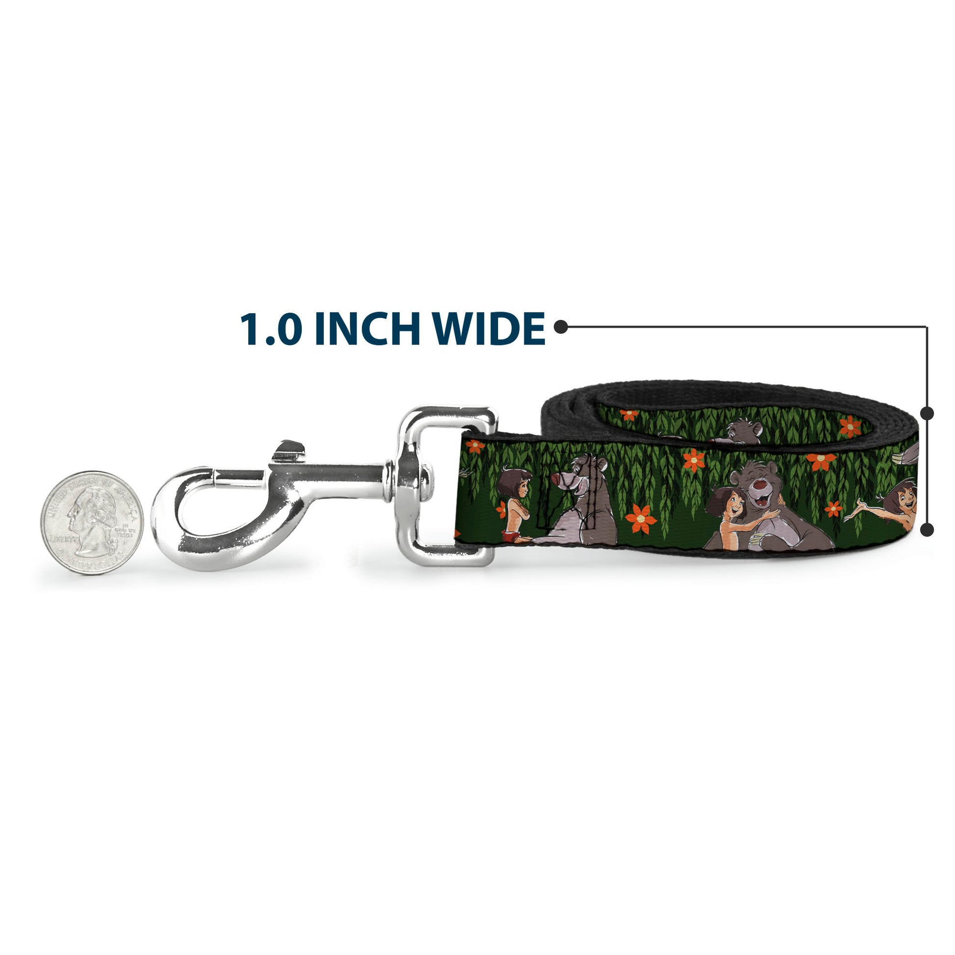 Dog Leash - Mowgli & Baloo 3-Poses Leaves/Flowers Greens/Orange Dog Leashes Disney