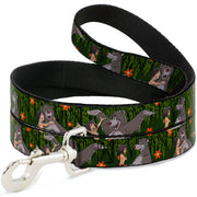 Dog Leash - Mowgli & Baloo 3-Poses Leaves/Flowers Greens/Orange Dog Leashes Disney