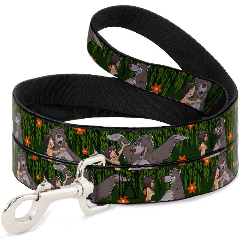 Dog Leash - Mowgli & Baloo 3-Poses Leaves/Flowers Greens/Orange Dog Leashes Disney