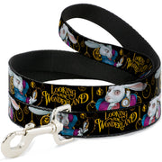 Dog Leash - White Rabbit Poses LOOKING FOR WONDERLAND/Clocks Black/Golds Dog Leashes Disney