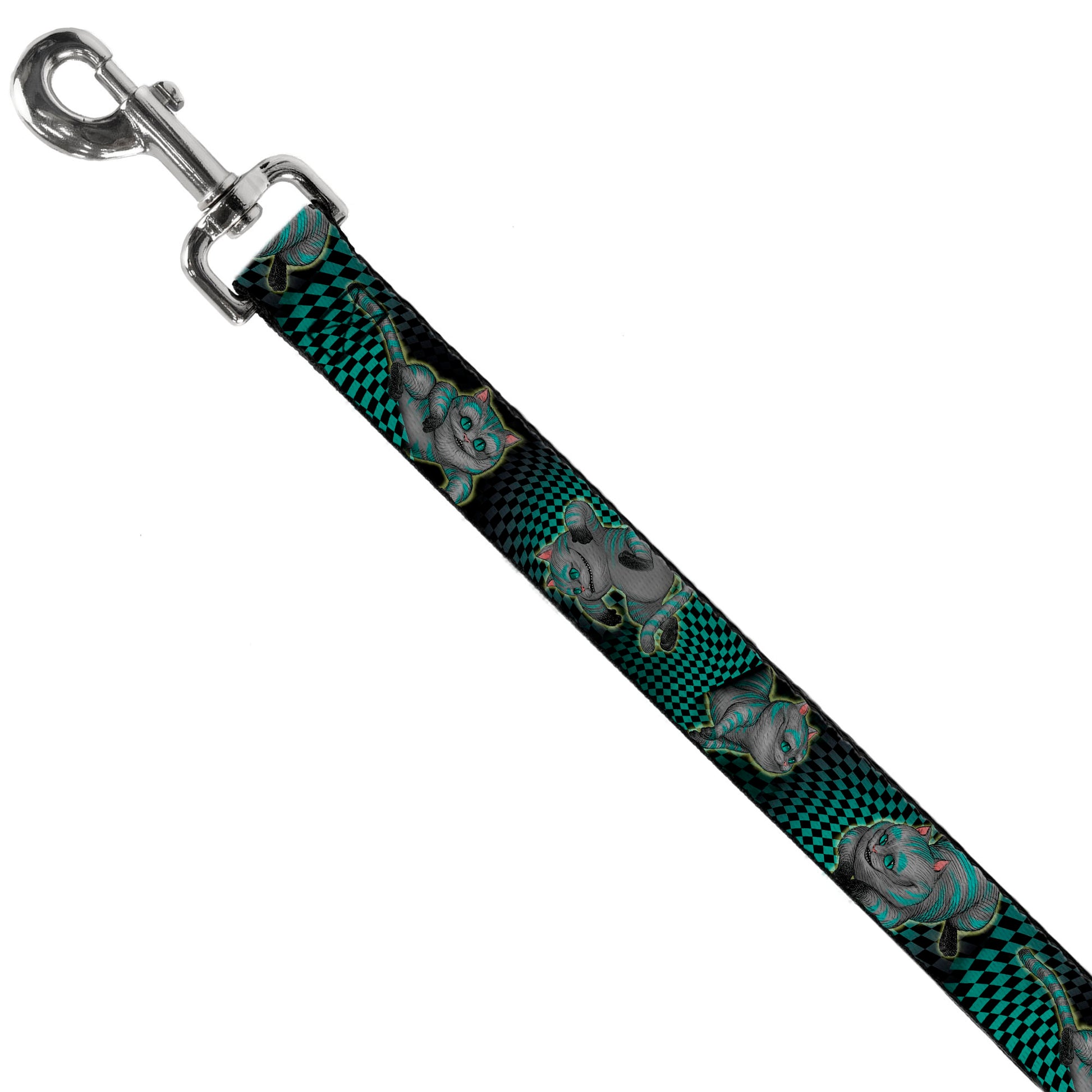 Dog Leash - Cheshire Cat 4-Poses Checkers Teal/Black Dog Leashes Disney